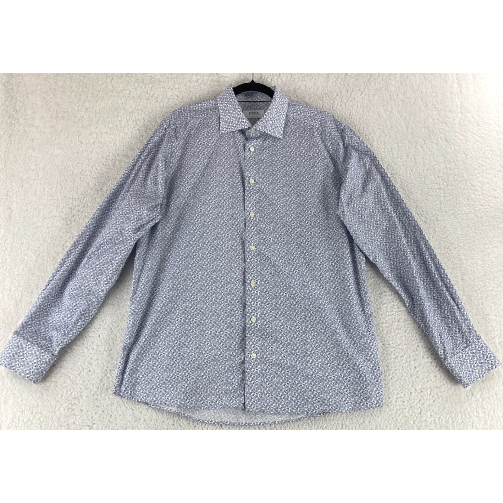 Eton Eton Blue Paisley Print Button-Up Shirt Mens Long Sleeve Contemporary XL Size US XL / EU 56 / 4 - 2 Thumbnail