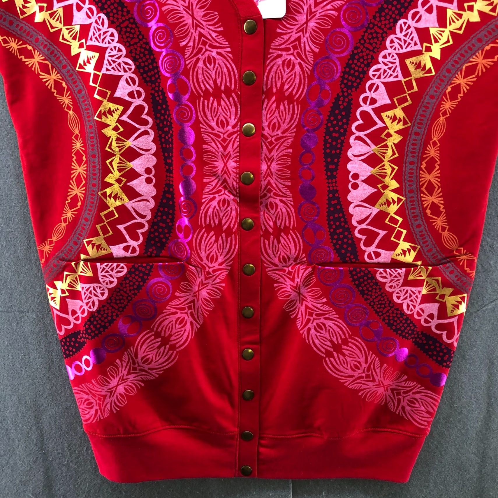 Vintage VINTAGE Cut It Out Cardigan Womens S Heart Print Boho Cotton Stretch Short Sleeve V-Neck Red Size S / US 4 / IT 40 - 4 Thumbnail
