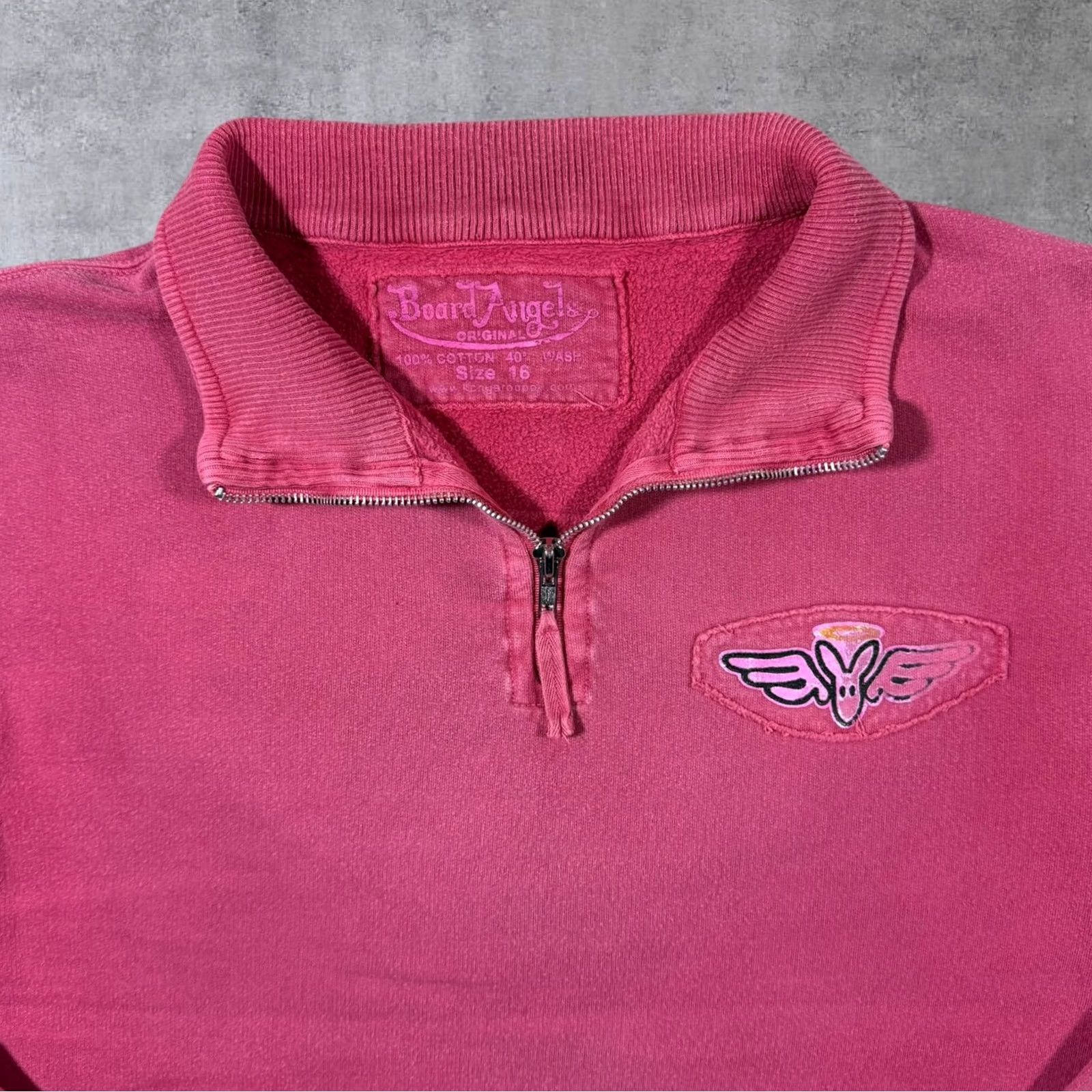 Vintage Kangaroo Poo Surfer 1/4 Zip Sweatshirt Women's Red Washed 00's Board Angels Y2K Graphic Chest Back Pullover Size 16 Mens Womens Girls Boys Size XXL / US 16-18 / IT 52-54 - 3 Thumbnail