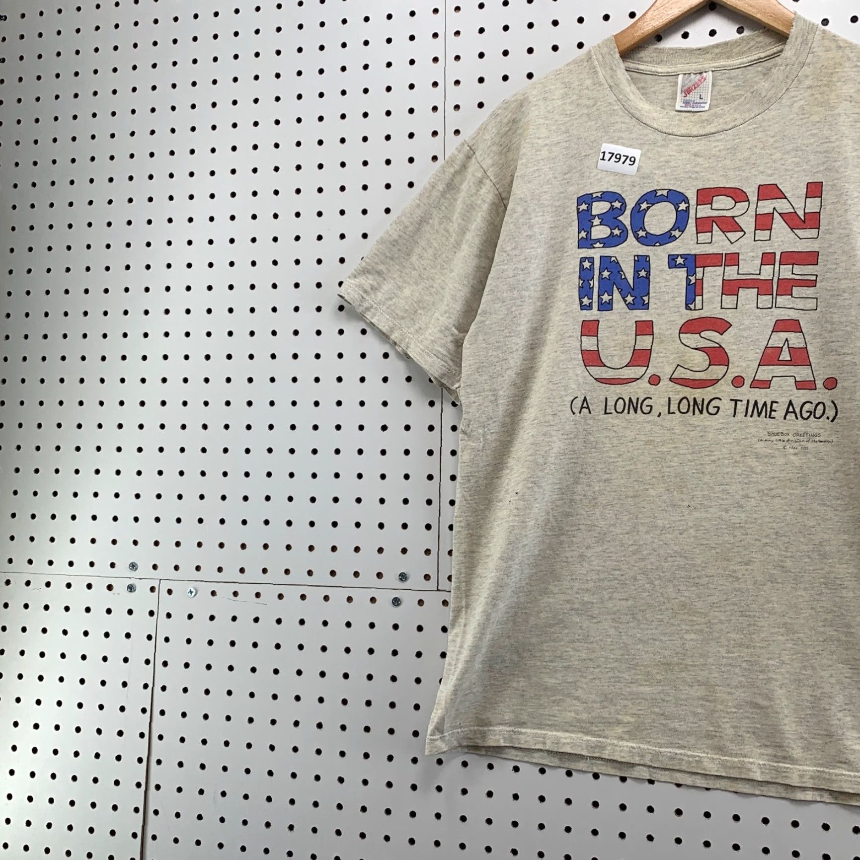Jerzees Vintage Born In The USA Shirt Gray Mens L Short Sleeve USA Flag Funny TEE 20X27 Size US L / EU 52-54 / 3 - 3 Thumbnail