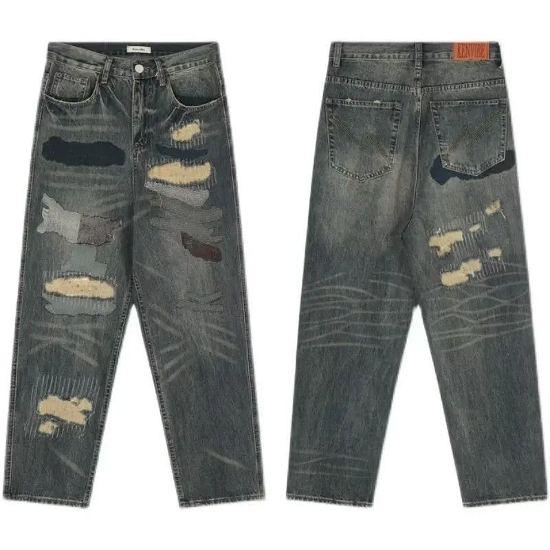 Japanese Brand Retro loose straight leg ripped jeans Size US 30 / EU 46 - 4 Thumbnail