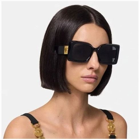 Versace Versace VE4467U GB1/87 Sunglasses Black Square Frame Size ONE SIZE - 4 Thumbnail