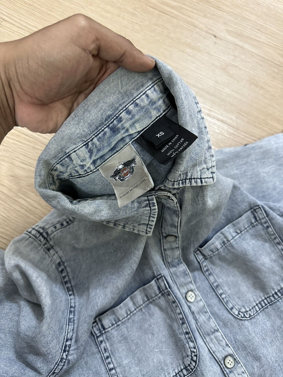 Beauty Beast × Harley Davidson × Vintage Rare Harley Davidson Stone Button Washed Denim Shirt Size XS / US 0-2 / IT 36-38 - 8 Thumbnail