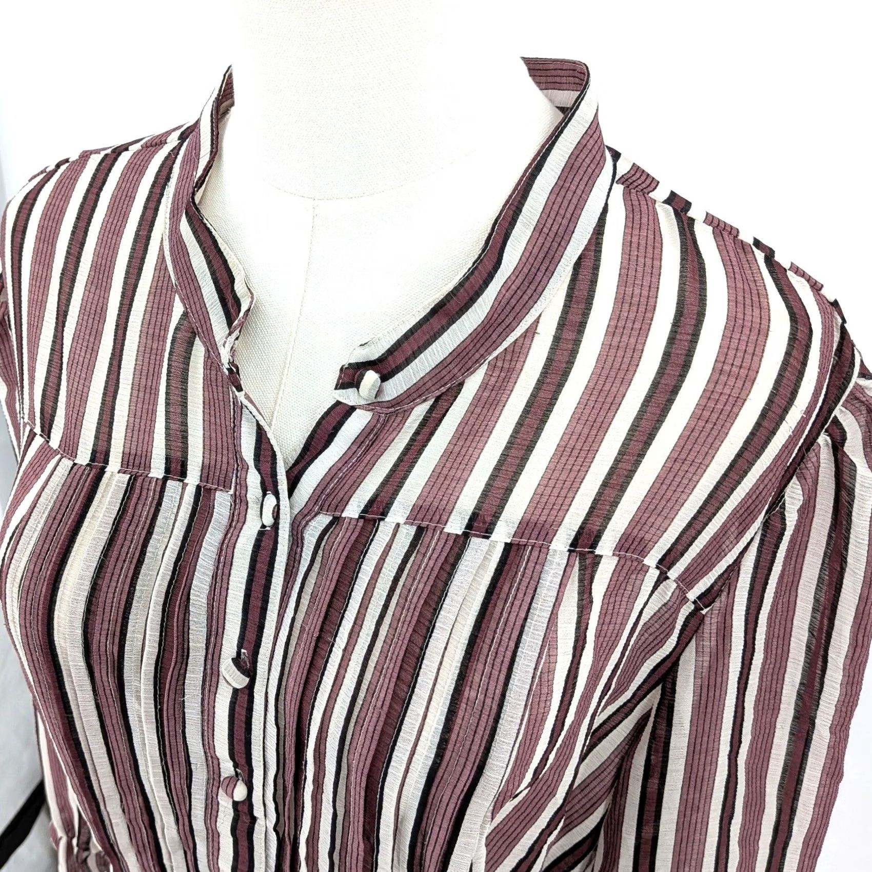 Vintage Notations Boho Stripe Blouse XL Womens Purple Stripe Lightweight Sheer Button Front Vintage-Inspired Size XL / US 12-14 / IT 48-50 - 5 Thumbnail