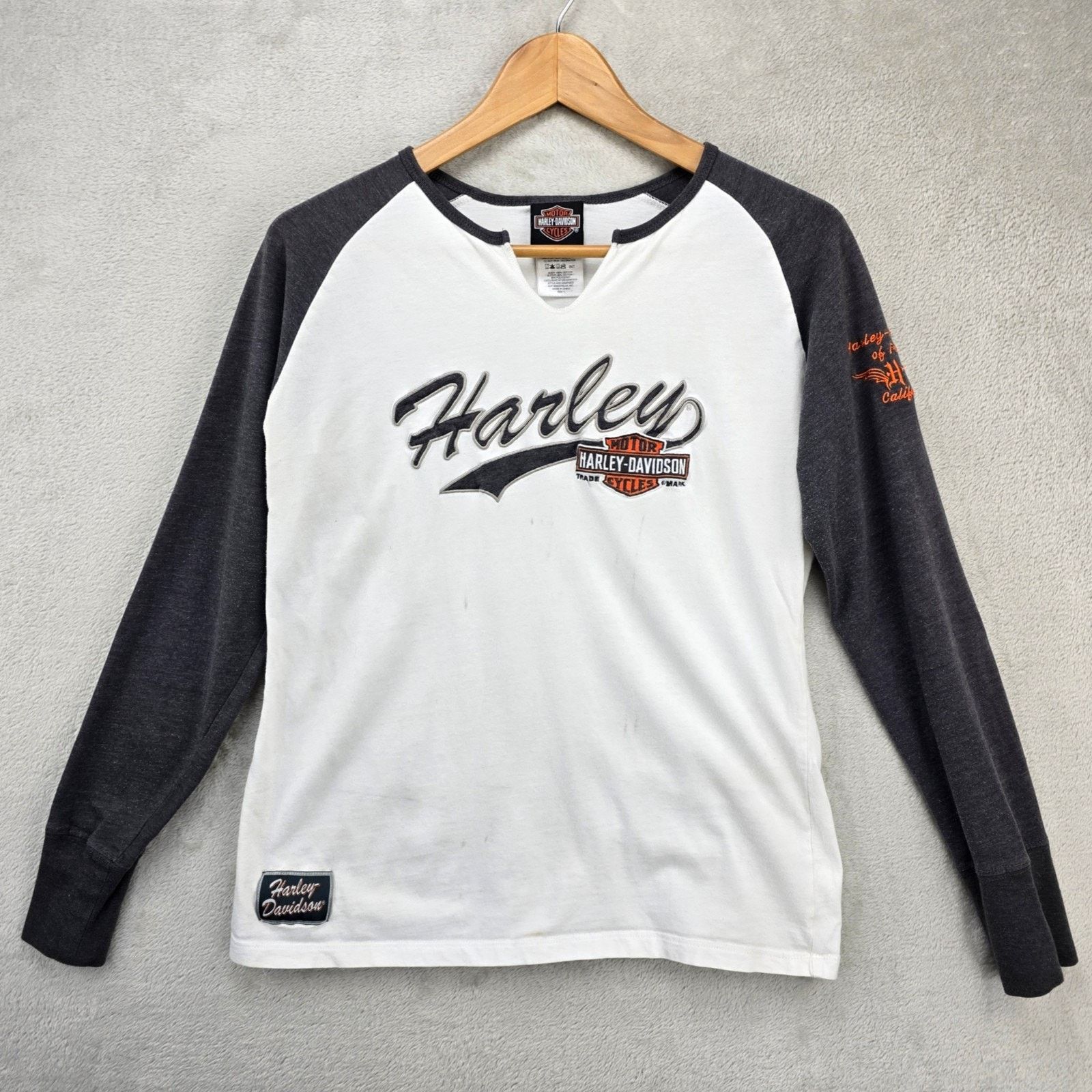 Harley Davidson Harley Davidson Shirt Womens Large White Gray Raglan *FLAWS* Size L / US 10 / IT 46 - 1 Thumbnail