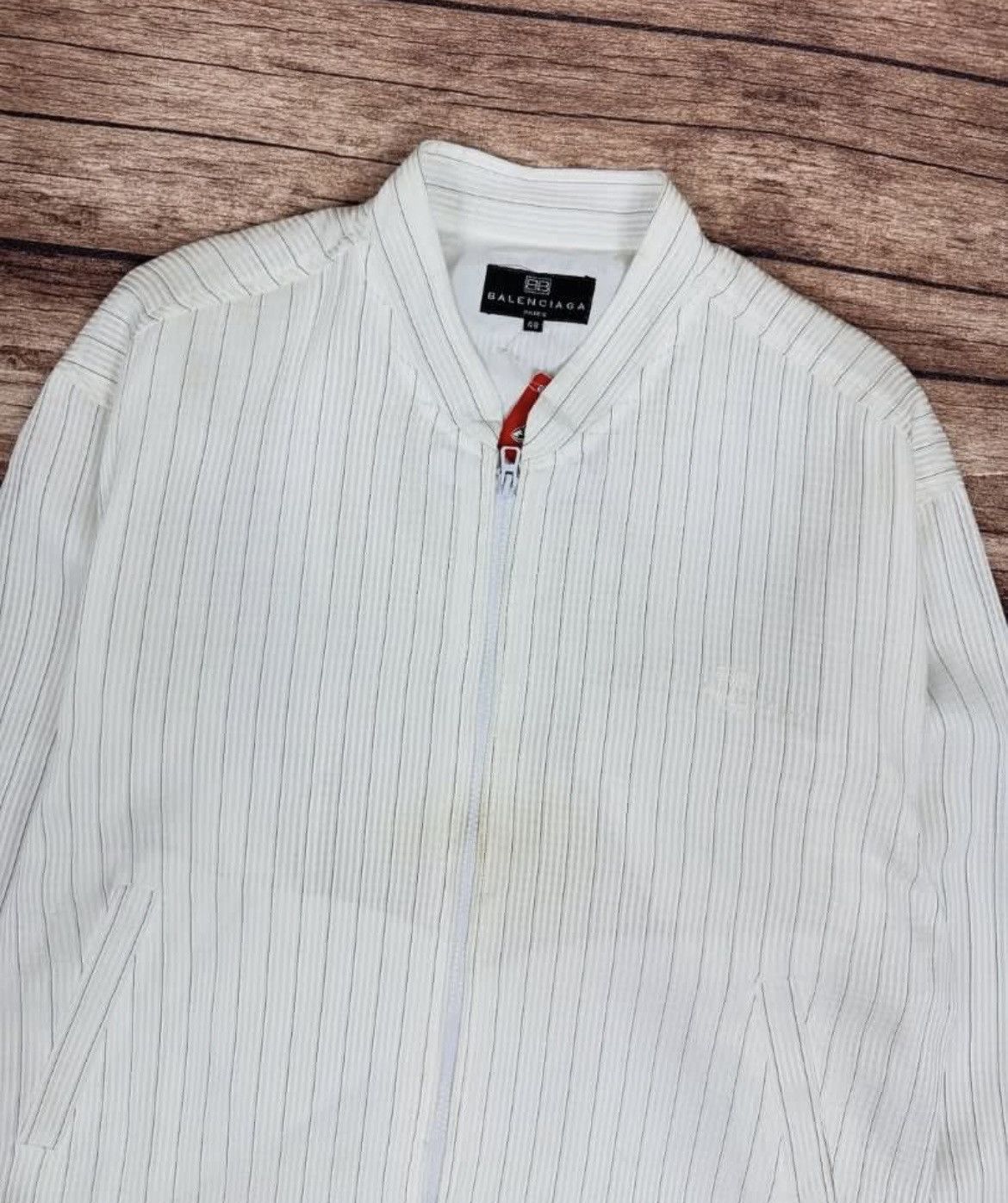 Balenciaga Vintage Balenciaga White Striped Work Jacket Size US M / EU 48-50 / 2 - 2 Thumbnail