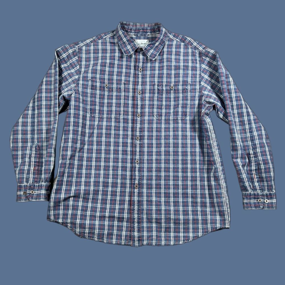 Vintage L.L. Bean Button-Up Long Sleeve Plaid Shirt Blue Large Regular Pockets Mens Size US L / EU 52-54 / 3 - 1 Thumbnail