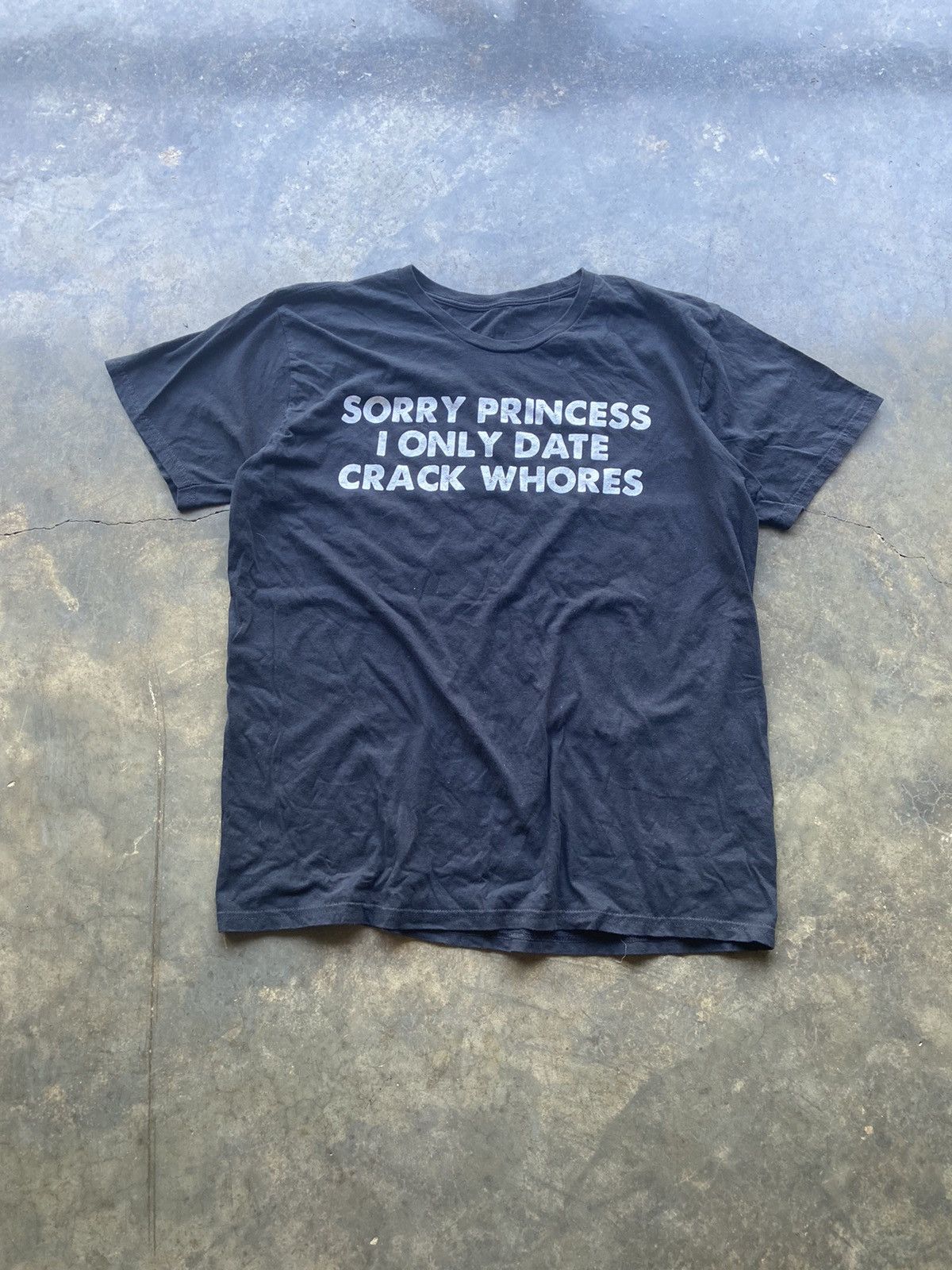 image of Humor x Vintage Crazy Vintage Y2K Crack Whores Graphic T-Shirt in Black, Men's (Size XL)