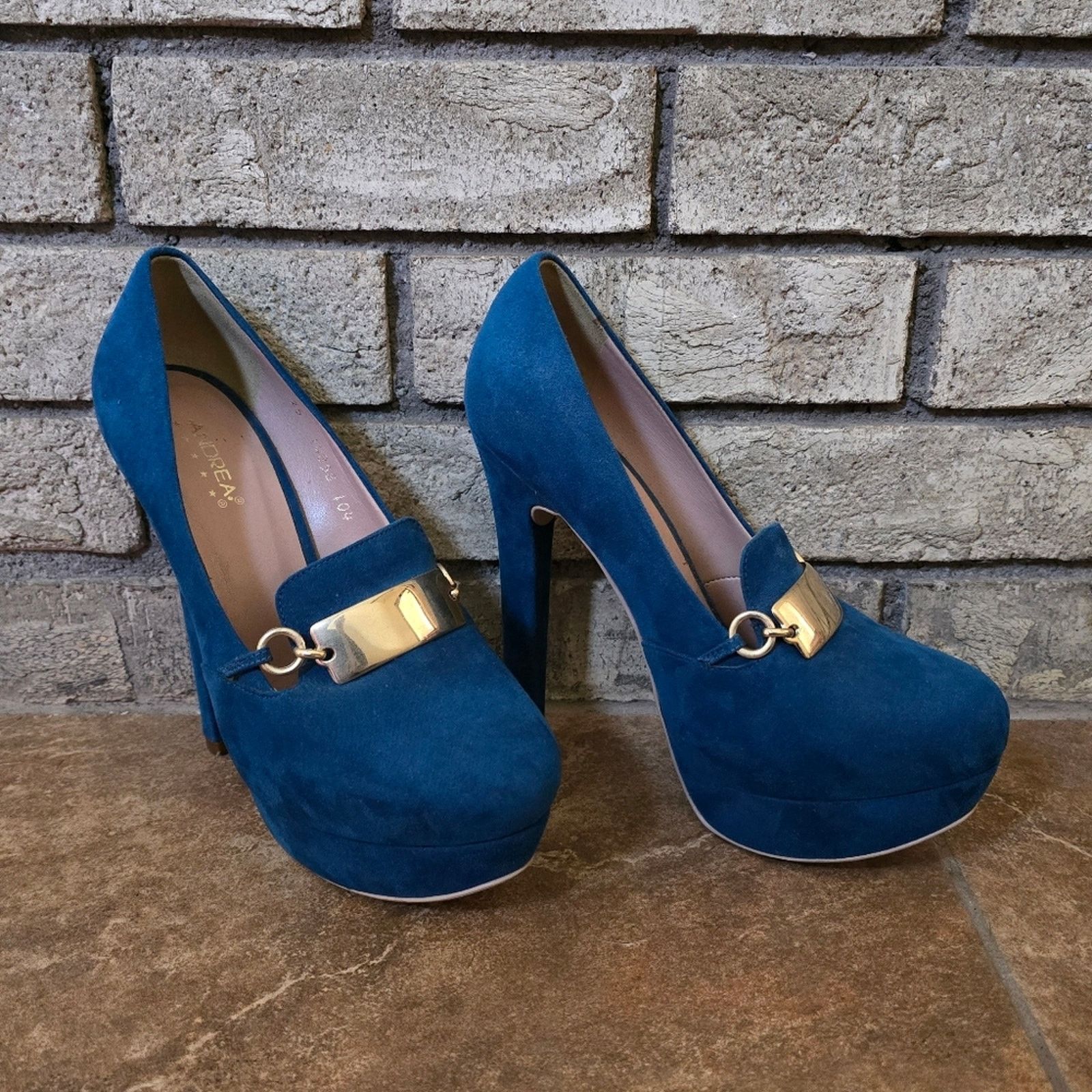 Other Blue | ANDREA | Gold Detailed Heels Size US 8 / IT 38 - 2 Thumbnail