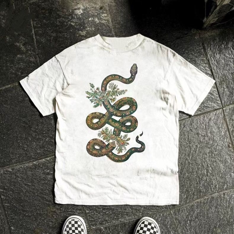 Vintage White washed vintage snake pattern cotton tshirt Size US M / EU 48-50 / 2 - 1 Thumbnail
