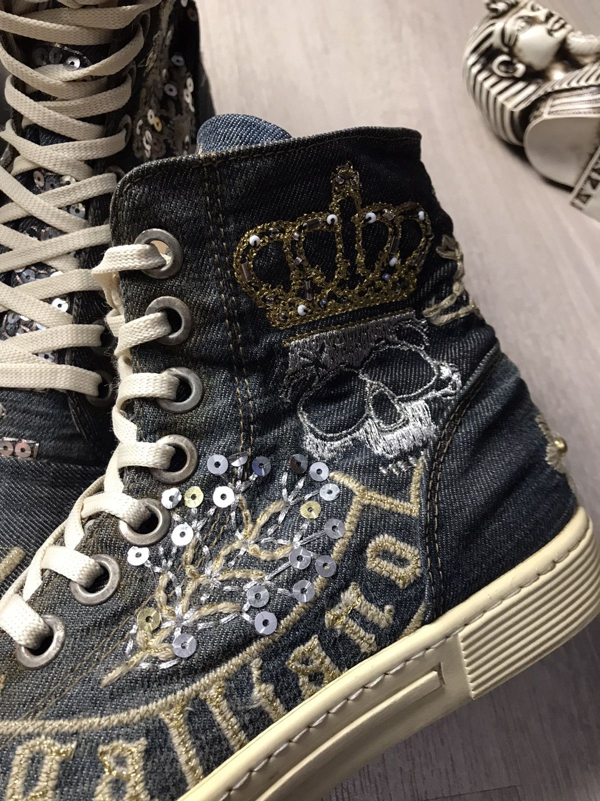 John Galliano Galliano High top denim rhinestones sneakers Size US 6 / EU 39 - 3 Thumbnail