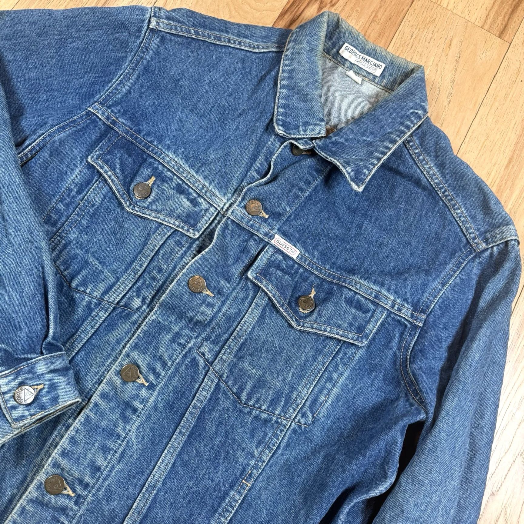 Guess VINTAGE Guess Denim Jacket Mens M Blue Cotton Denim Biker 80s USA Made Shirt/Coat Mens Size US M / EU 48-50 / 2 - 4 Thumbnail