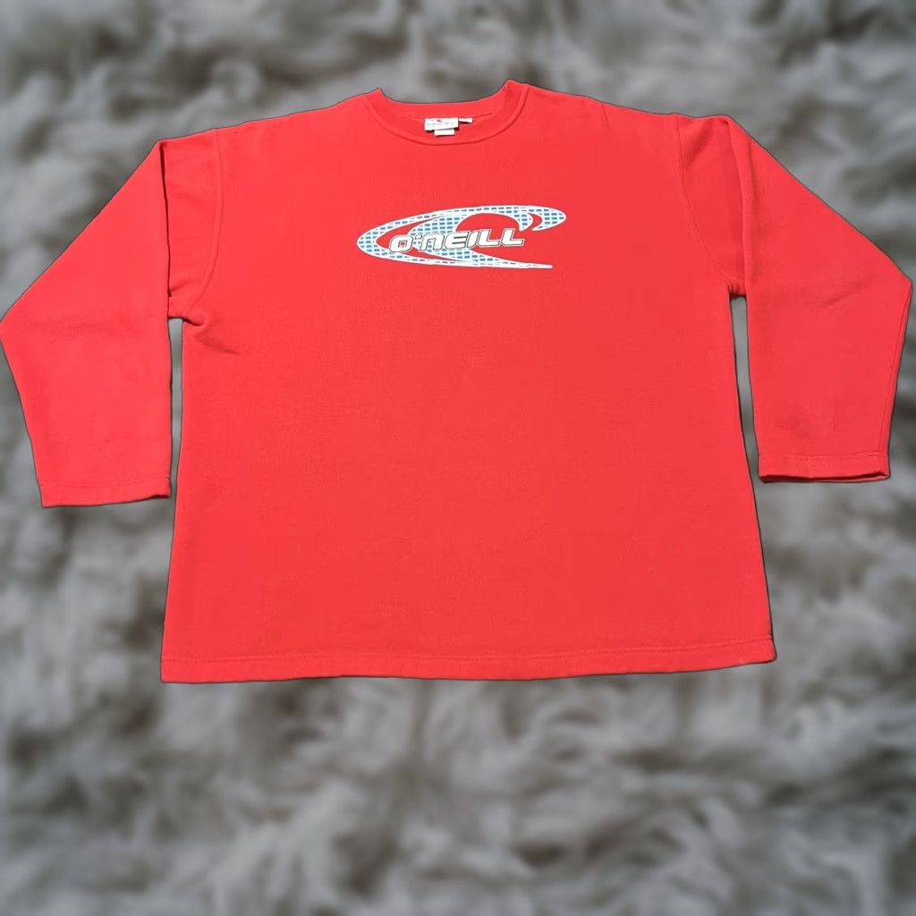 VINTAGE O'Neill Sweatshirt Crewneck Shirt Men XL Red Graphic Print Australia Made 80s Surf Logo Pullover Fleece Cotton Polyester