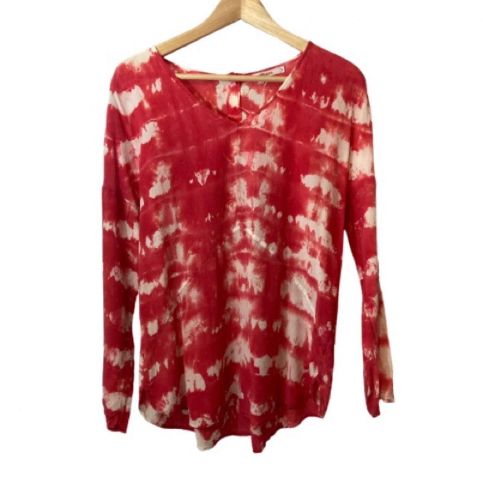 Other Red Haute 100% Silk Red and White Tie Dye Blouse Top Size S / US 4 / IT 40 - 1 Thumbnail
