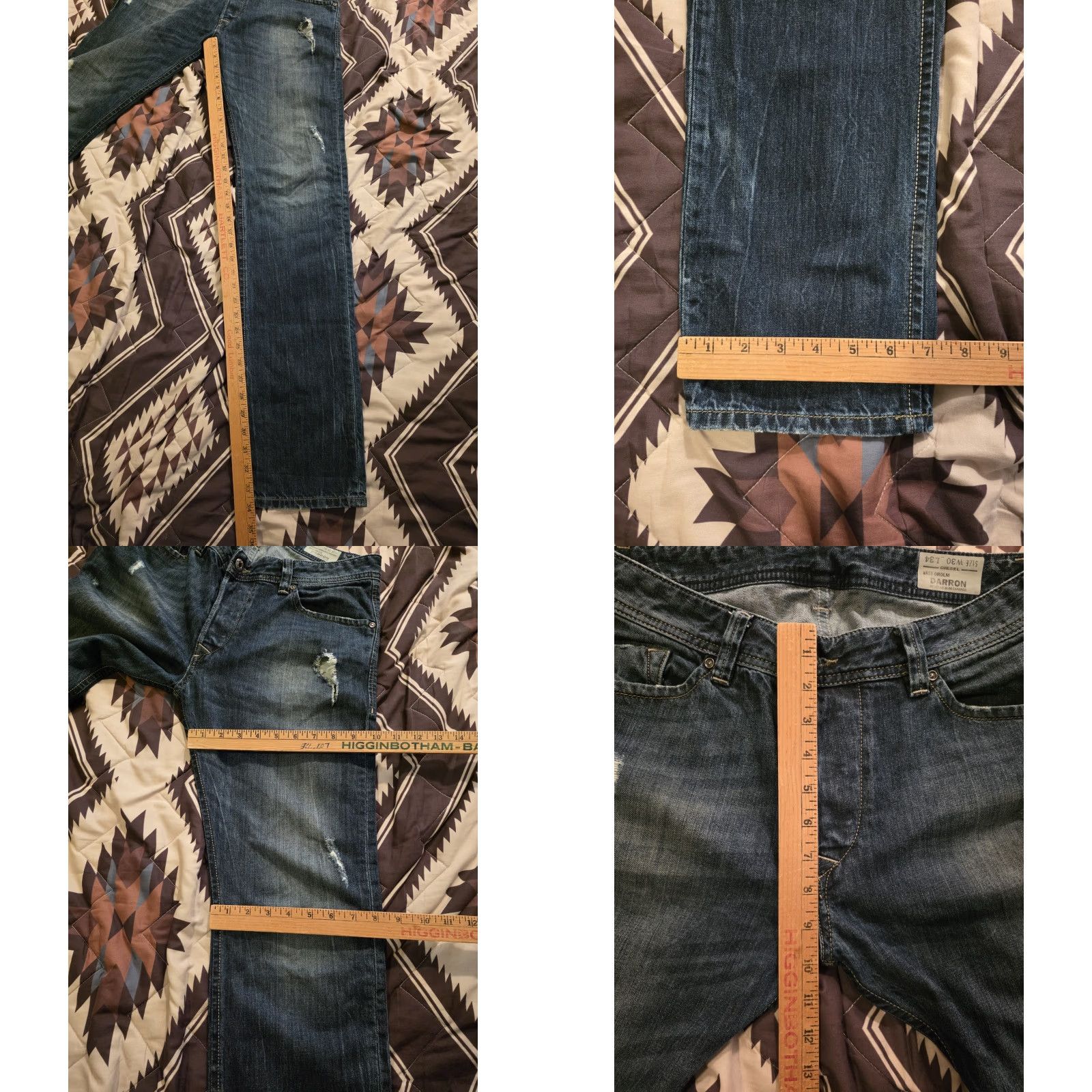 Diesel VINTAGE Diesel Darron Regular Slim Tapered Jeans Mens 30x34 Blue Distressed Denim Cotton Jeans Slim Tapered Mid Rise 30 34 Mens Size US 30 / EU 46 - 10 Thumbnail