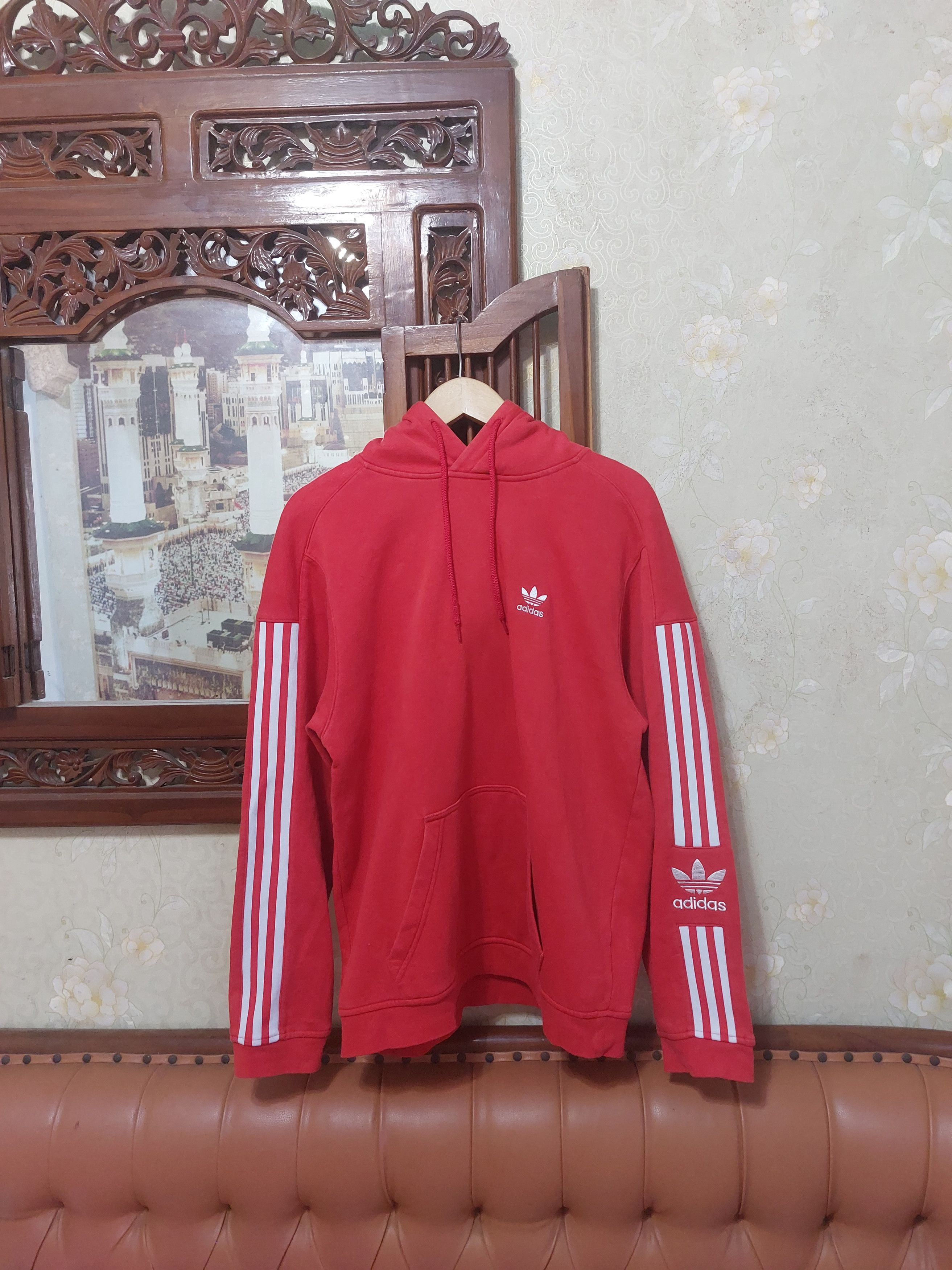 Adidas Hoodie Red 3 Stripes Ringer Size US XL / EU 56 / 4 - 1 Thumbnail