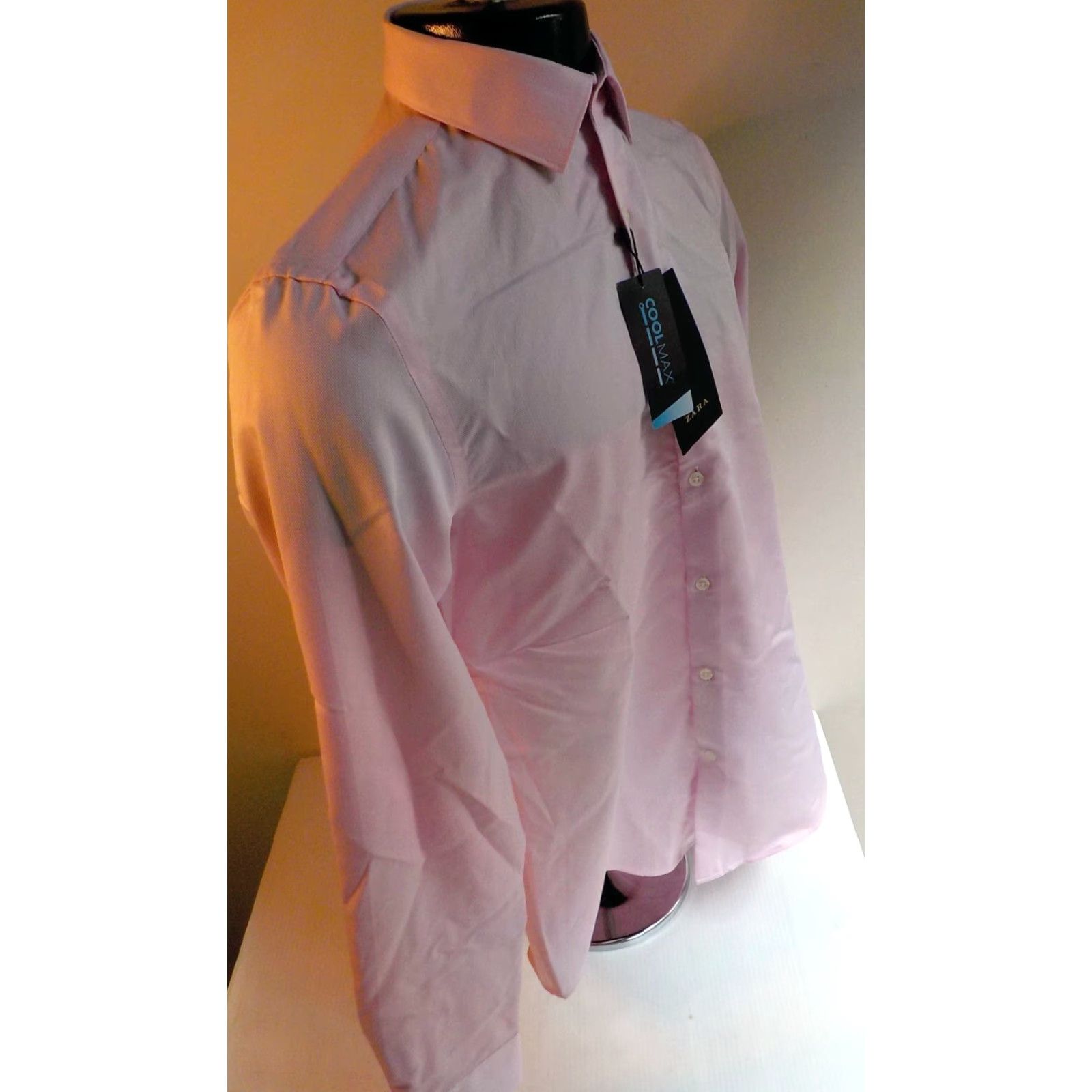Zara VINTAGE Zara CoolMax LS Button Front Dress Shirt Pink Cotton Blend SZ SM Slim Fit NWT Size 36R - 3 Thumbnail