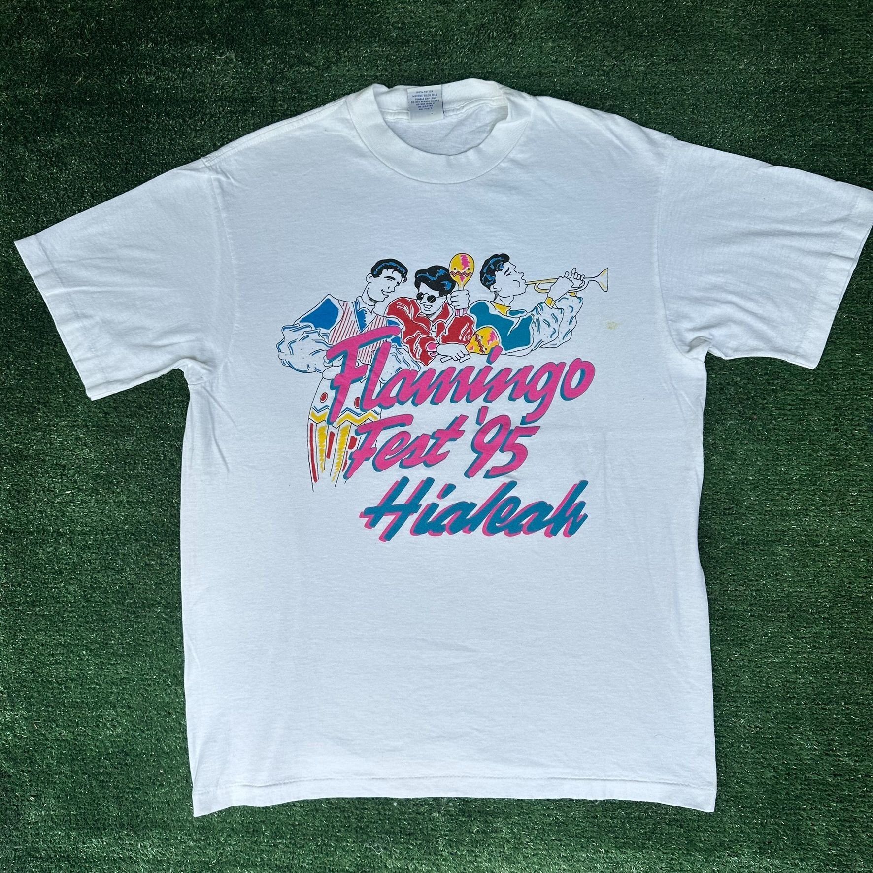 Vintage 90s Flamingo Festival Hialeah 1995 T-Shirt White Sin