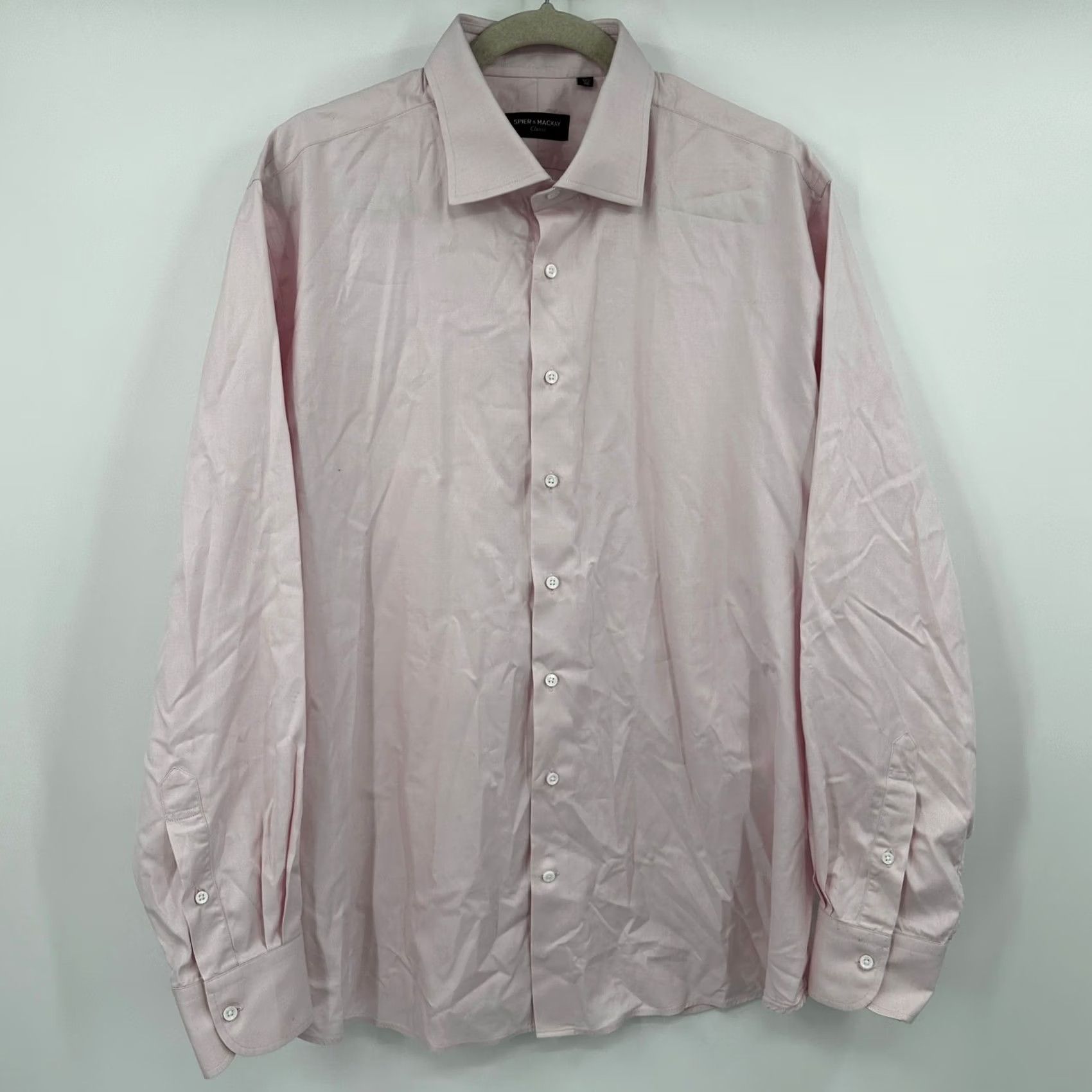 Pinko Spier Mackay Dress Shirt Pink Long Sleeve Men XL 17.5 36 Solid Classic Spread Barrel Cuff 100% Cotton Wrinkle Resistant Size 46R - 5 Thumbnail