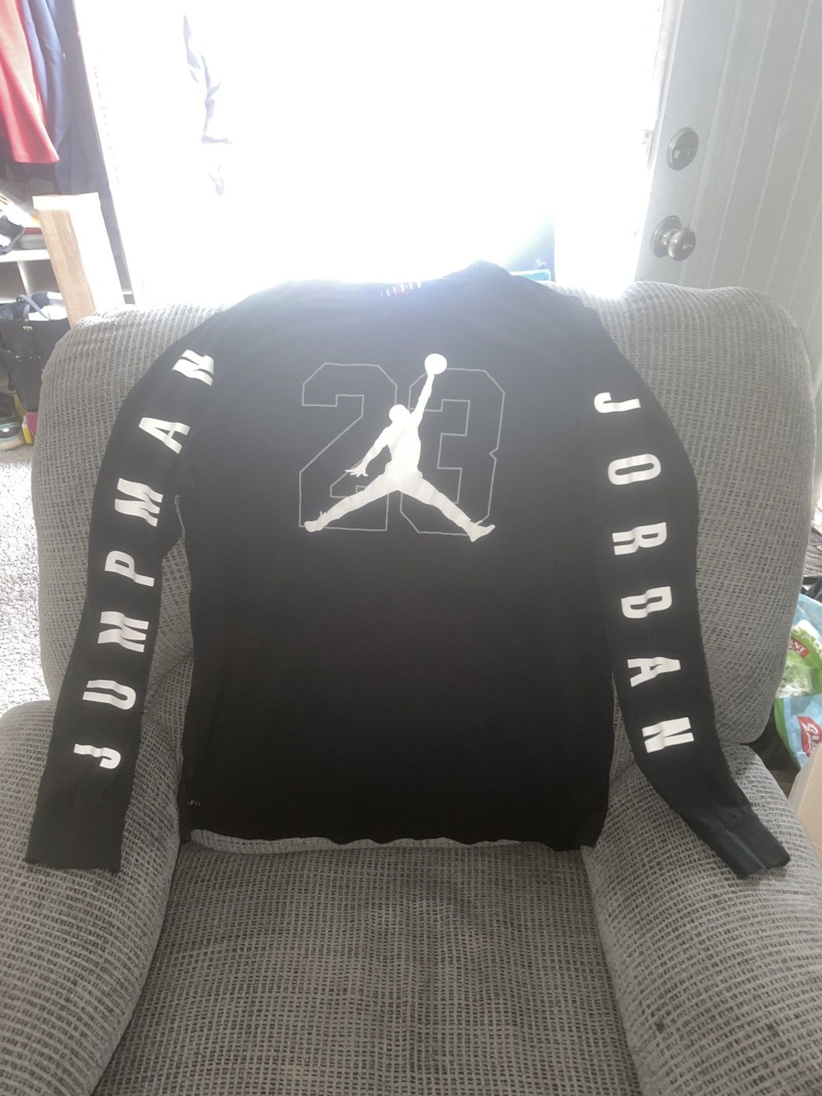 image of Air Jordan 23 Jumpman Dri-Fit Long sleeve Tee in Black, Men's (Size XL)