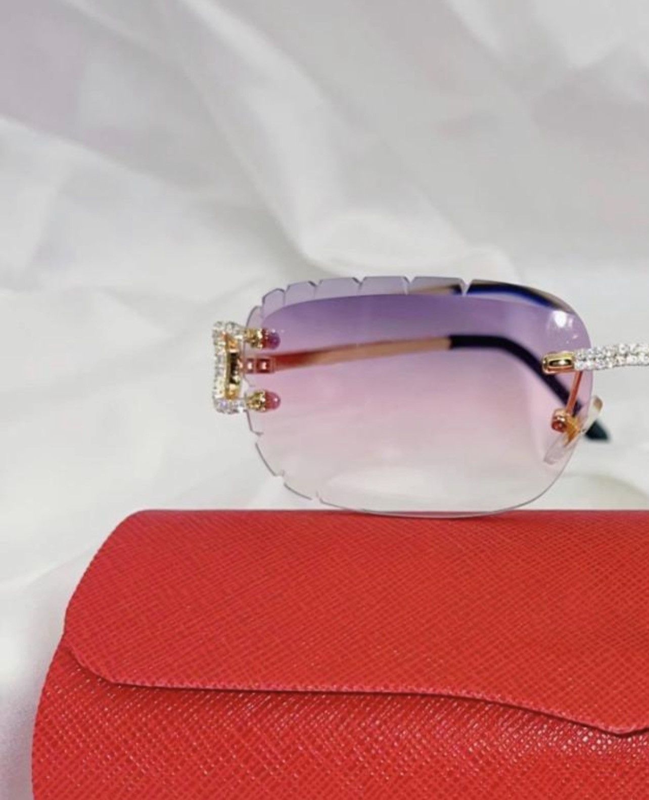Other New Cut Purple Pink Lens Sunglasses square Rimless Sunglasse Size ONE SIZE - 3 Thumbnail