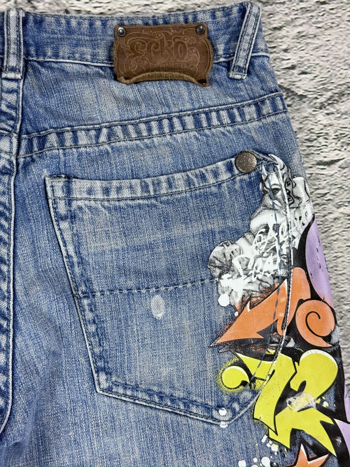 Ecko Unltd. Ecko Vitage jeans denim baggy pants Y2K print Size US 31 - 5 Thumbnail
