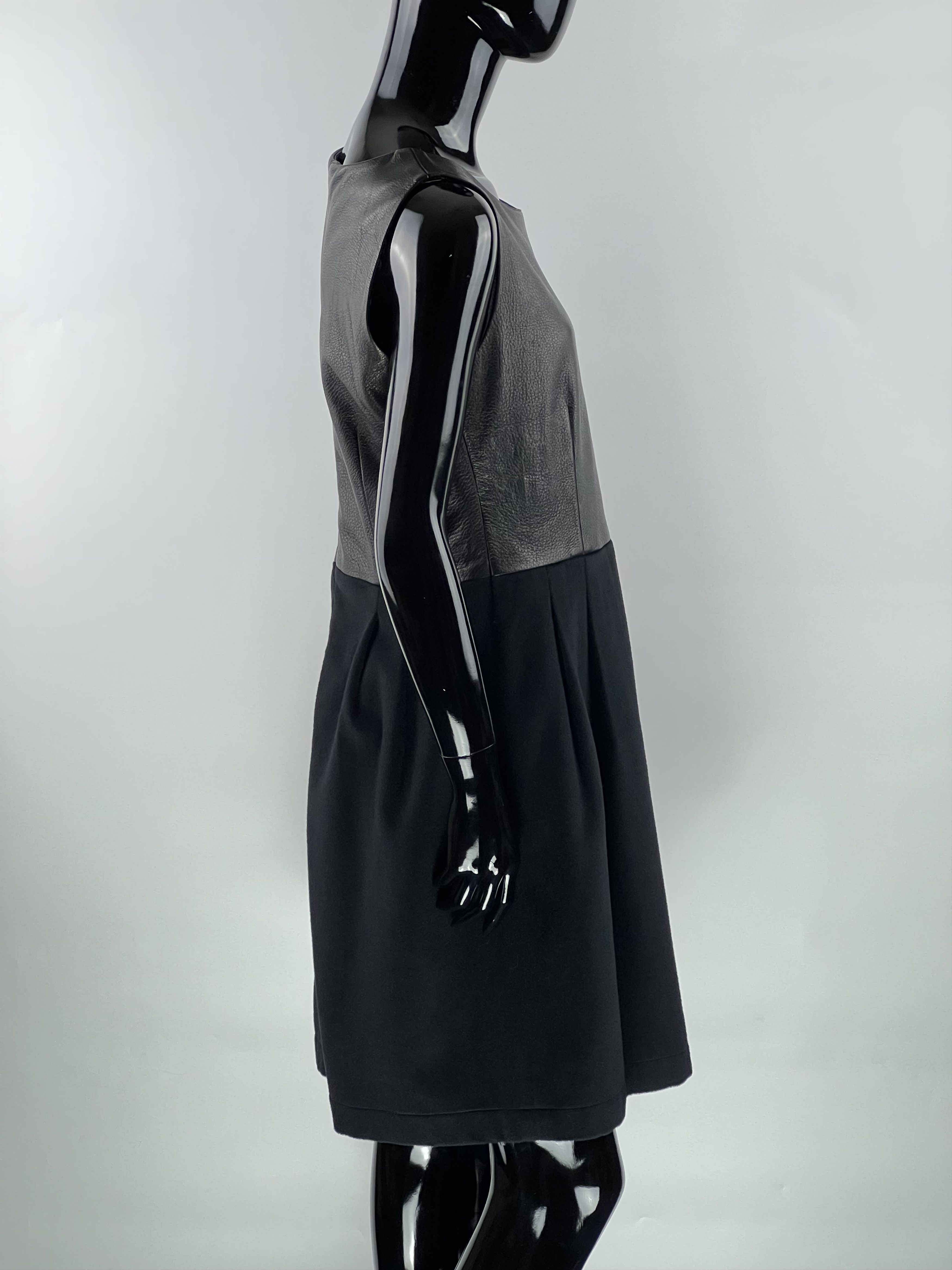 Handmade × Leather Hand Made Black Leather Wool Mini Dress Size S Size S / US 4 / IT 40 - 2 Thumbnail