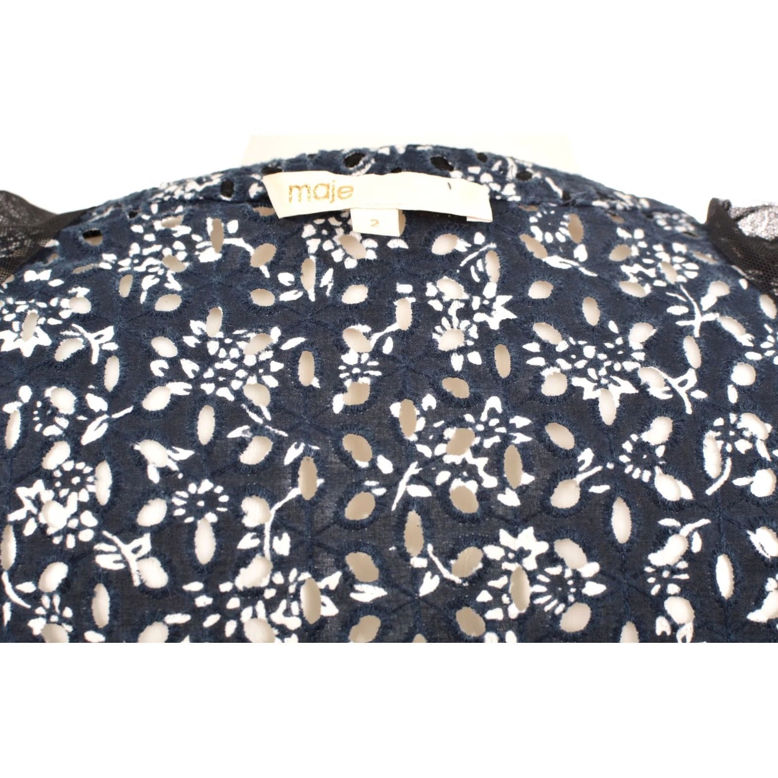 Maje Maje Blouse Top Shirt Women 2 Blue Cotton Eyelet Floral Embroidered Nuit E16LUIGY Nuit 100% Cotton Womens Size XS / US 0-2 / IT 36-38 - 6 Thumbnail