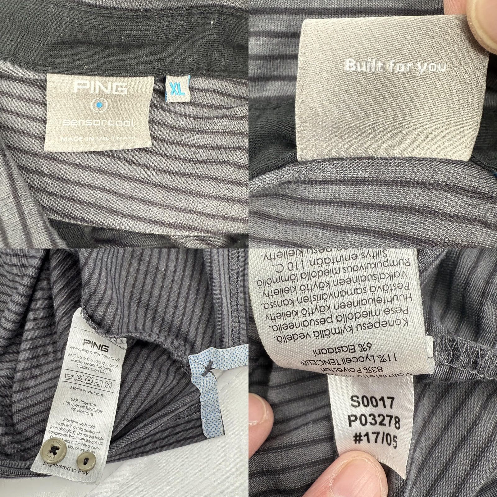 Vintage PING Shirt Mens XL Gray Striped Long Sleeve SensorCool Golf Performance Polo Size US XL / EU 56 / 4 - 8 Thumbnail
