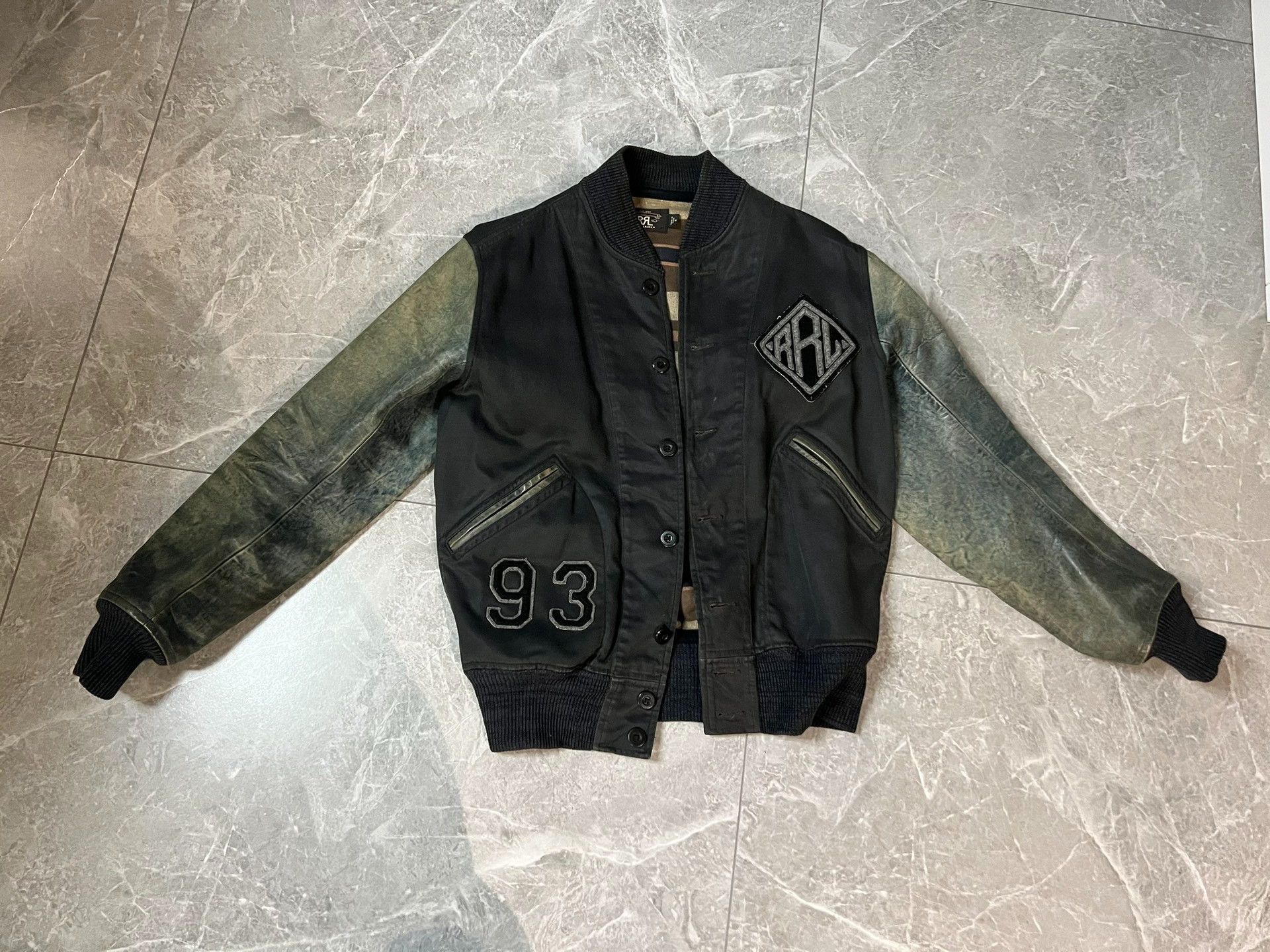 RRL Ralph Lauren RRL Blue Dye Leather Sleeve Baseball Jacket Size US M / EU 48-50 / 2 - 1 Thumbnail