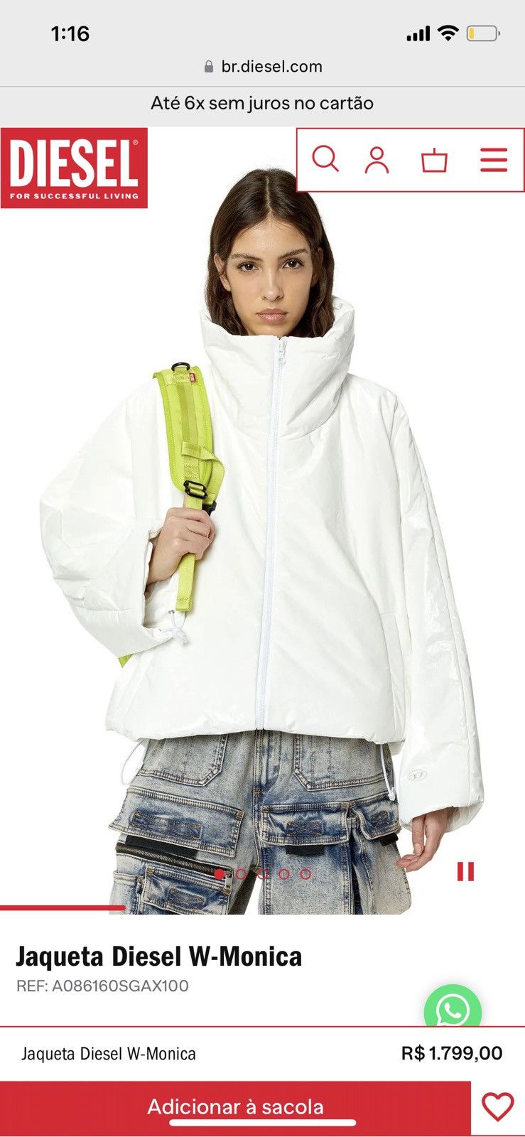 Diesel Diesel W-monica white padded jacket Size S / US 4 / IT 40 - 1 Thumbnail