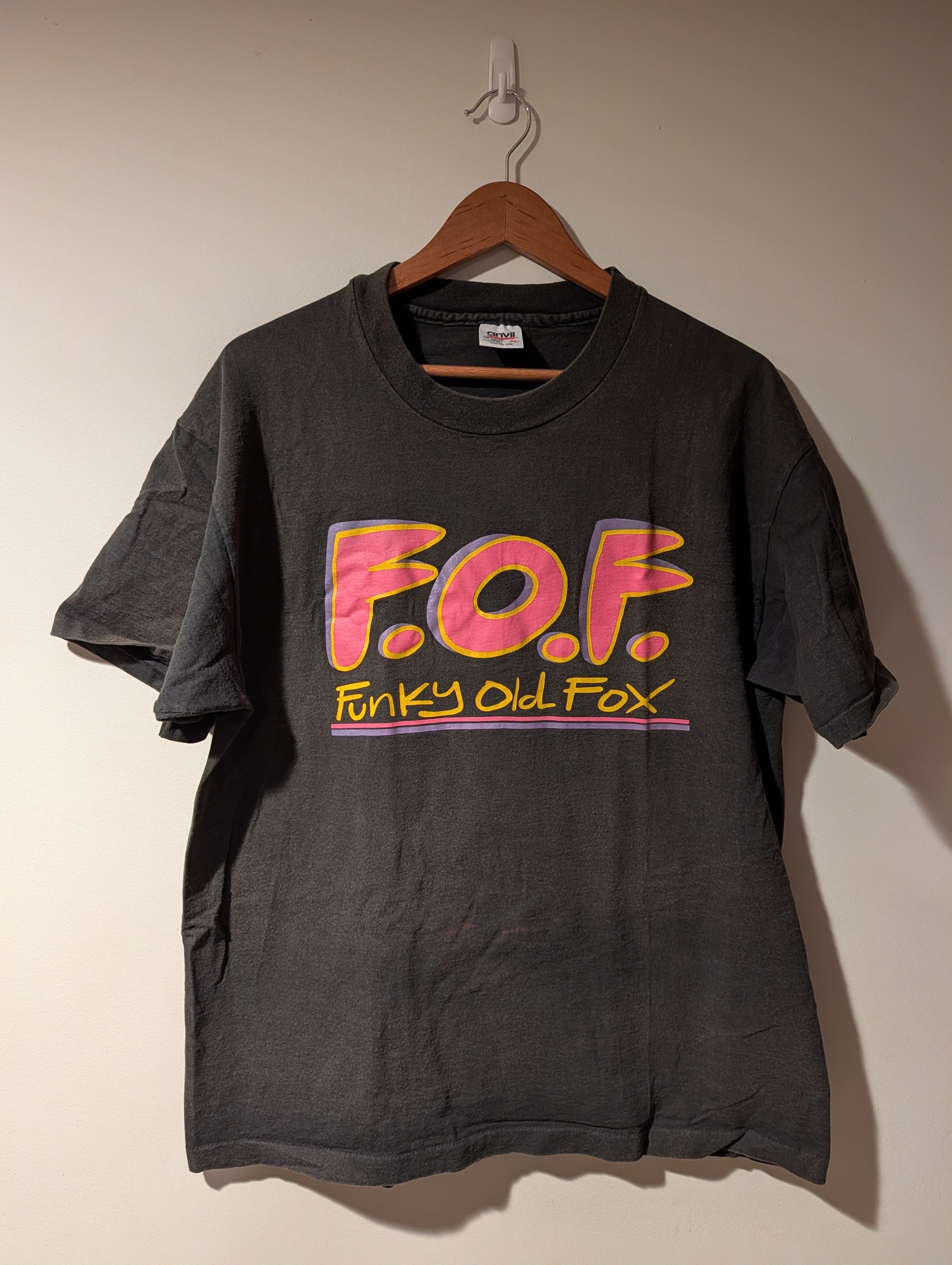 Vintage VTG Funky Old Fox F.O.F. Neon Graphic T-Shirt Anvil Skater Size US XL / EU 56 / 4 - 1 Thumbnail