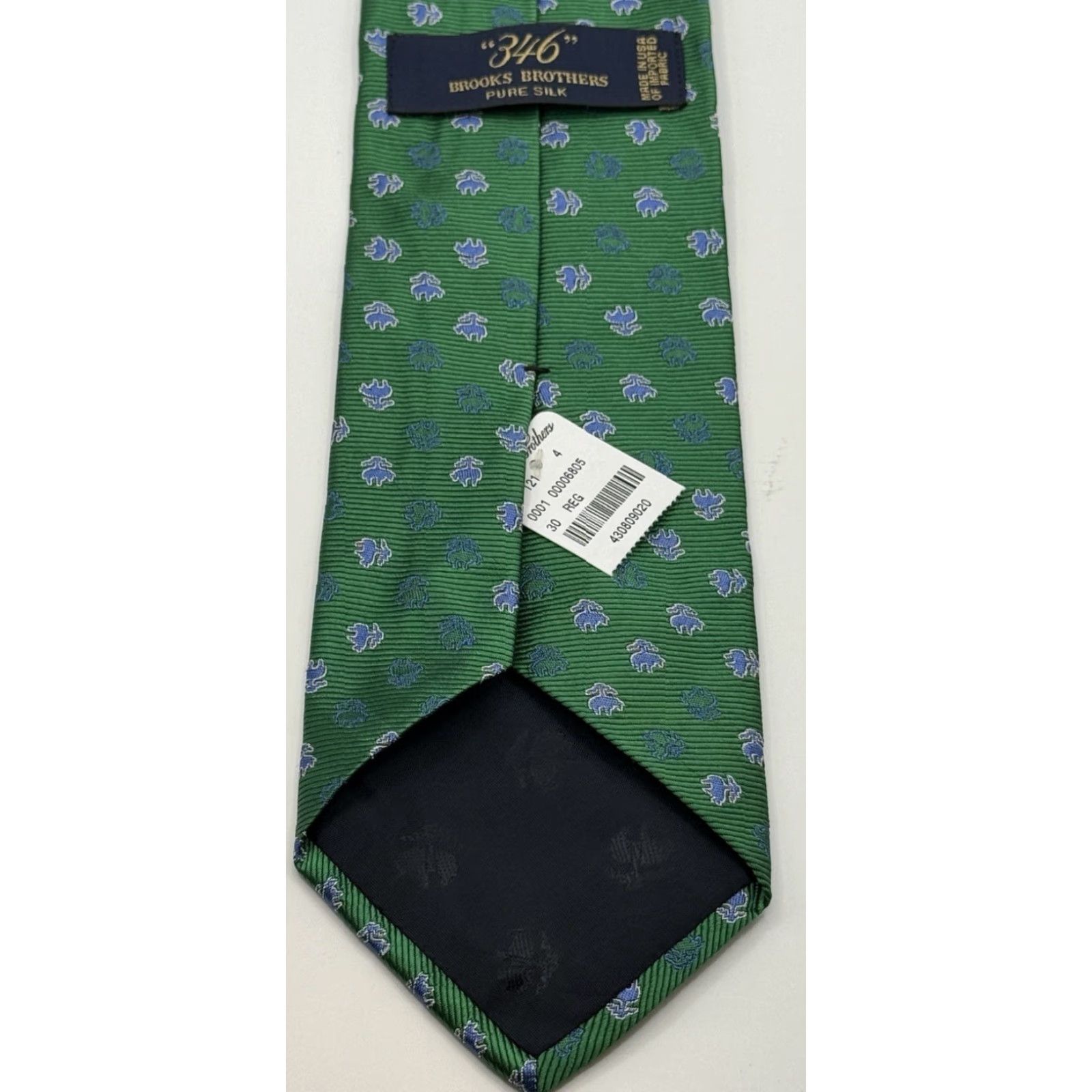 Brooks Brothers VINTAGE? Brooks Brothers Tie Mens Green Logo Silk Made USA 346 AOP Necktie, One Size, Classic Pointed, 100% Silk, Woven, Logo, USA, Tie Size ONE SIZE - 3 Thumbnail