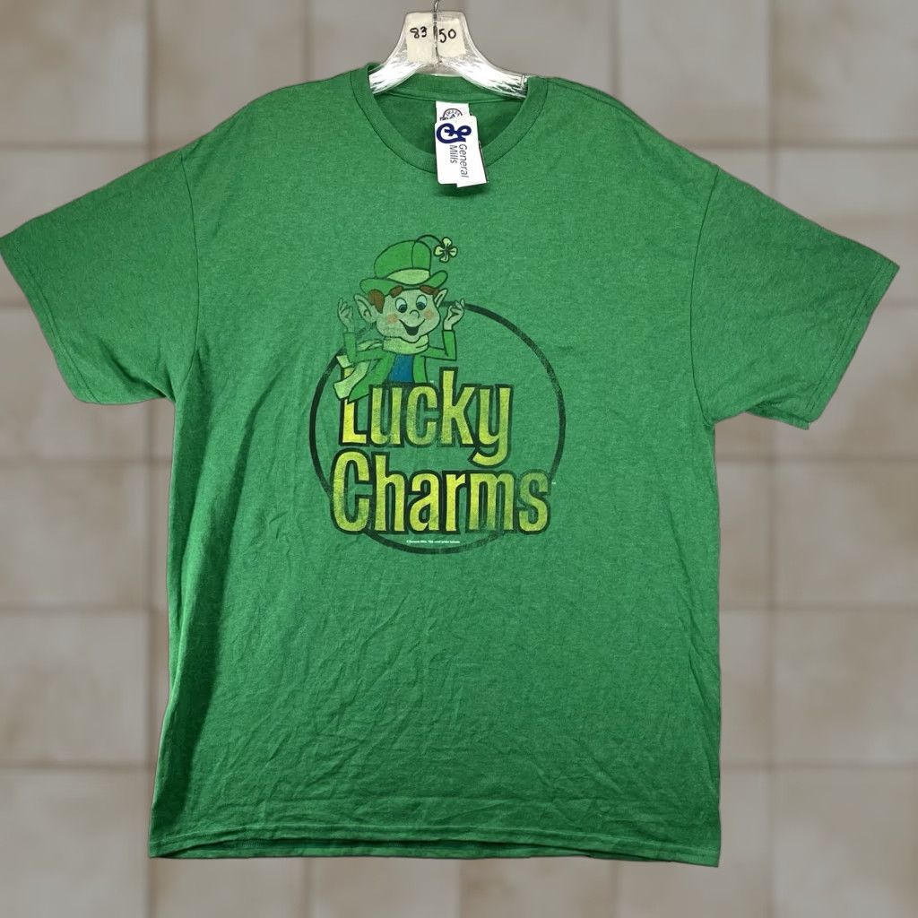 Vintage VINTAGE Delta Pro Weight Mens T-Shirt Green Large Crew Neck Short Sleeve Graphic Print Retro Lucky Charms Size US L / EU 52-54 / 3 - 1 Thumbnail