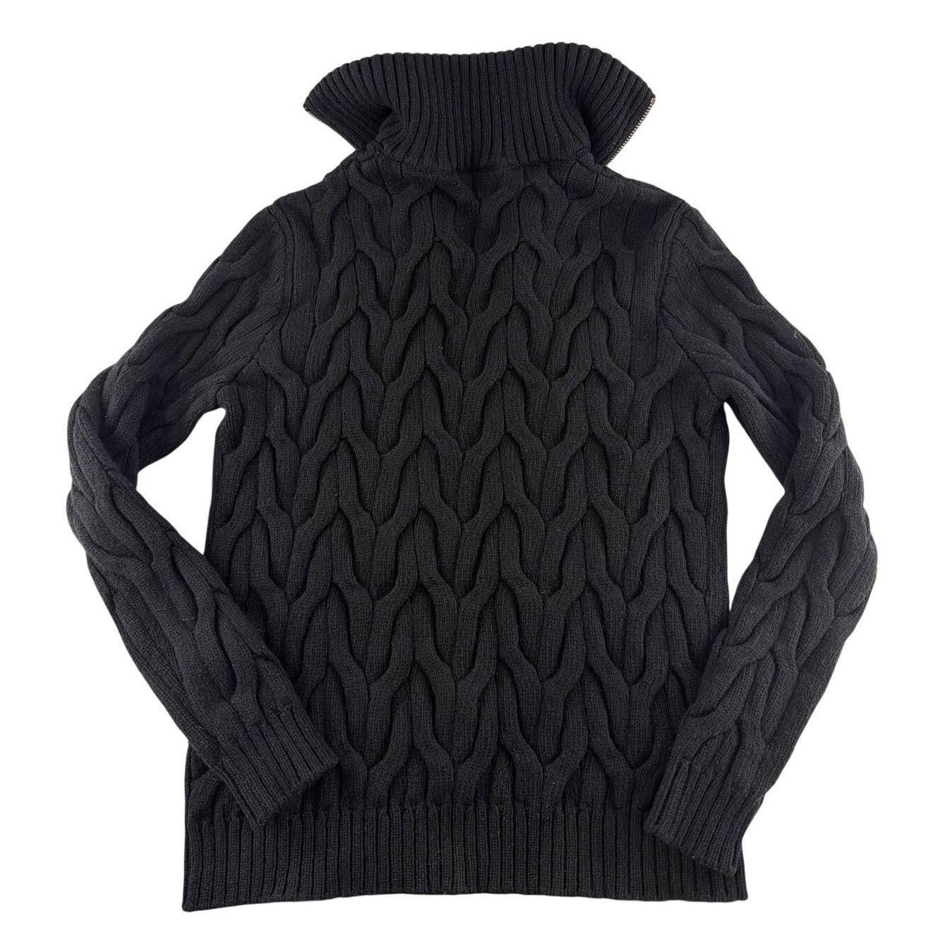 Balmain BALMAIN Men's Black Half Zip Cable Knit Pullover Sweater L Size US L / EU 52-54 / 3 - 8 Thumbnail