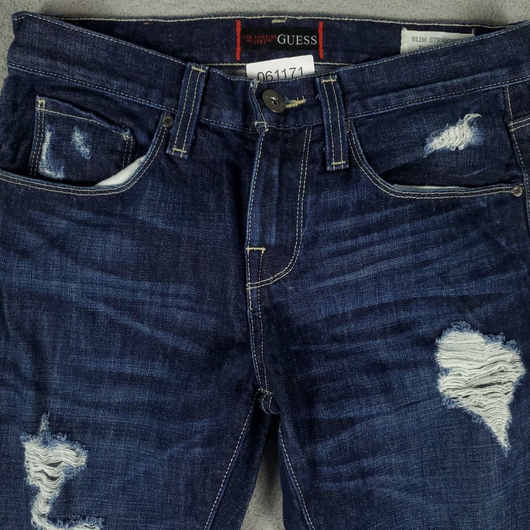 Guess GUESS Men's Jeans 29x30 Blue Distressed Slim Straight Denim Pants Size US 29 - 2 Thumbnail