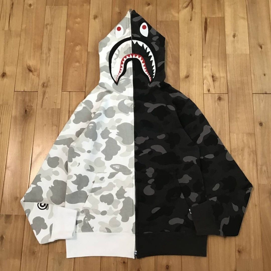 BAPE White camo x black camo separate shark full zip hoodie