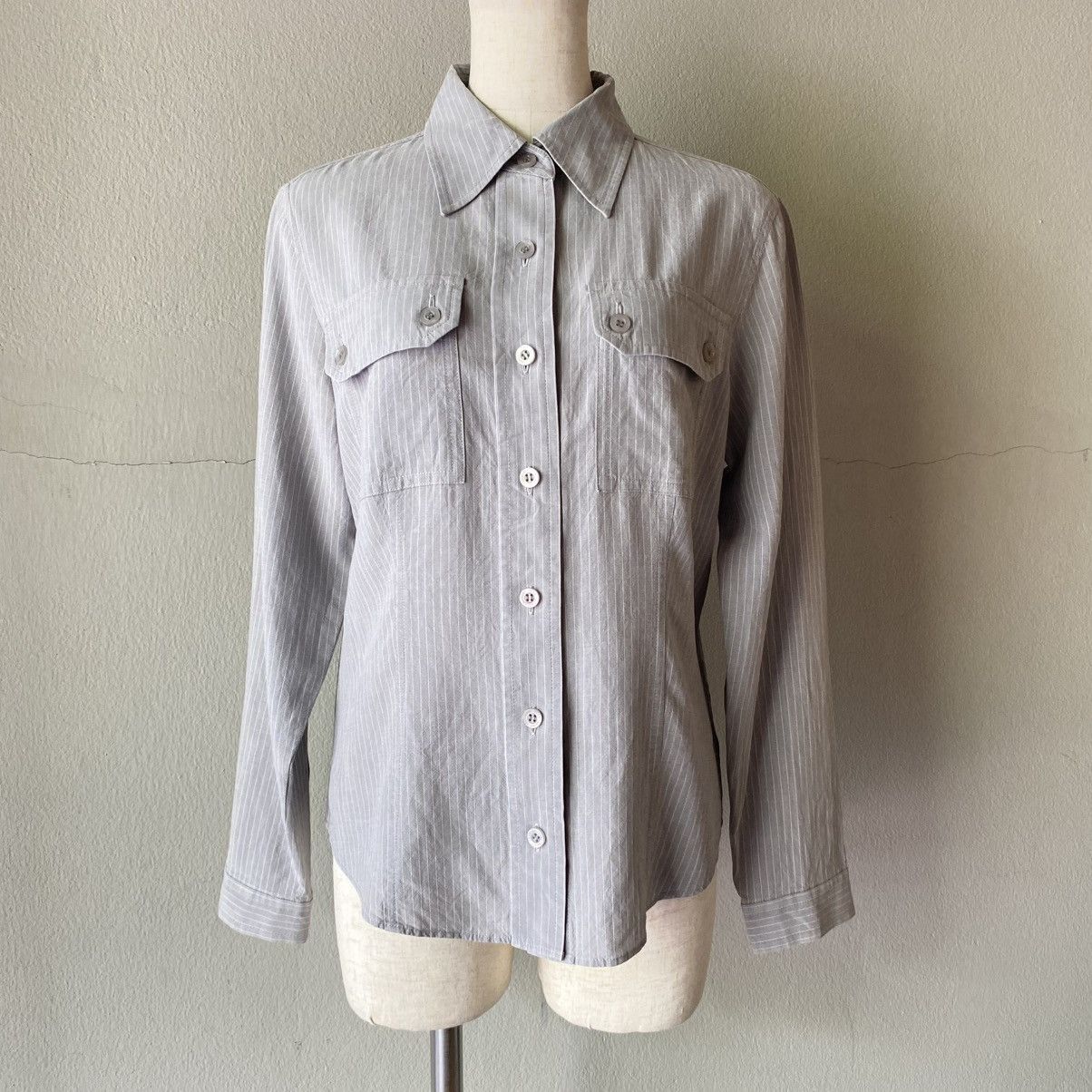 Yves Saint Laurent YVES SAINT LAURENT Light Gray Striped Pocket Shirt Size XS / US 0-2 / IT 36-38 - 10 Thumbnail