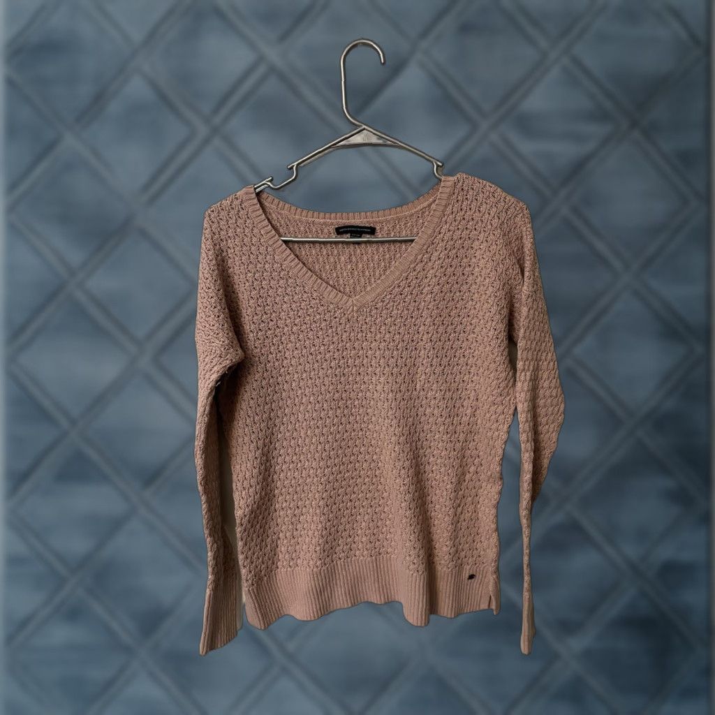 American Eagle Outfitters AMERICAN EAGLE Sweater Womens Small Pullover Knit V Neck Pink Size S / US 4 / IT 40 - 1 Thumbnail