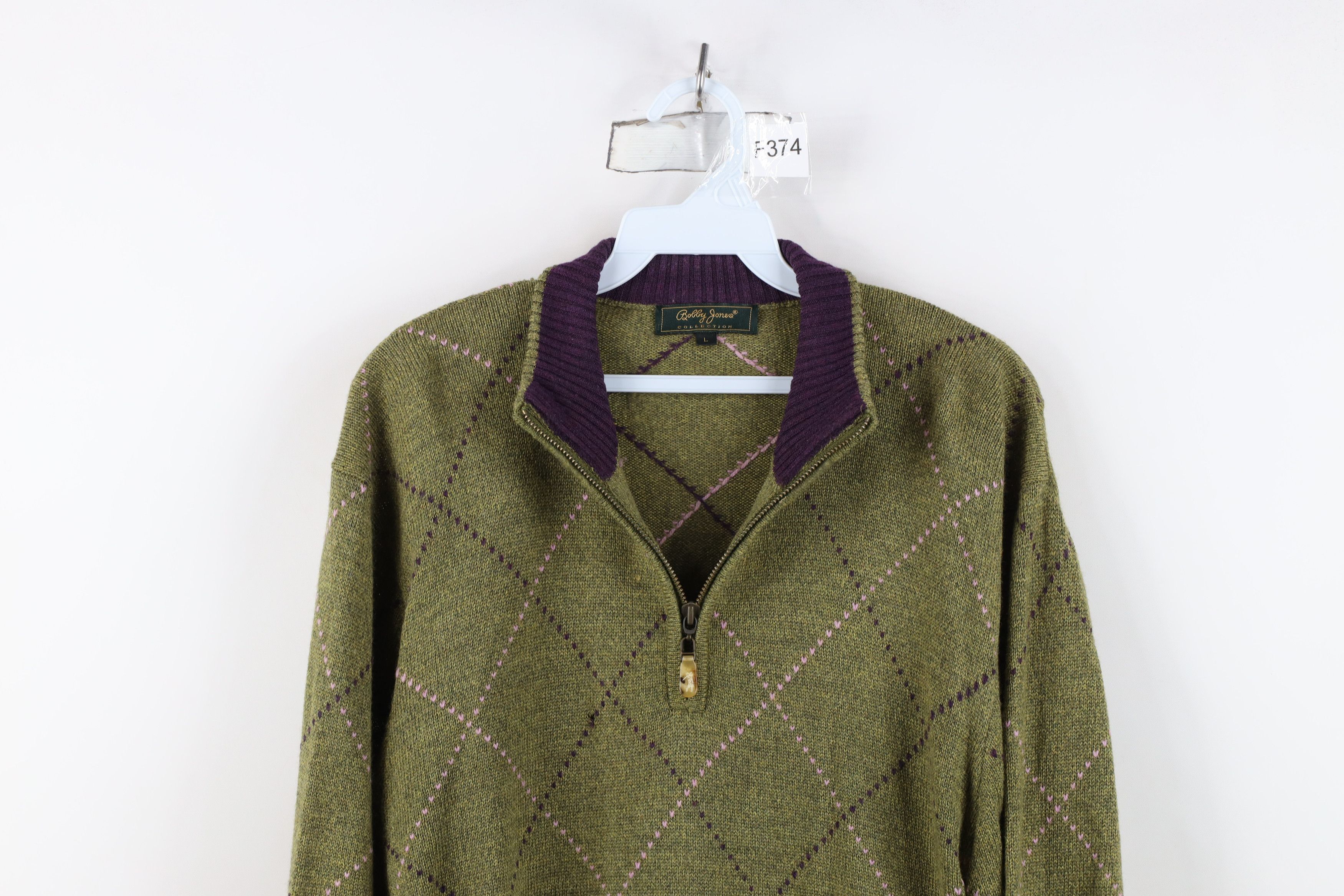 Vintage Vintage Streetwear Argyle Diamond Half Zip Pullover Sweater Size US L / EU 52-54 / 3 - 2 Thumbnail