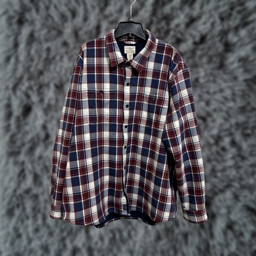 Vintage L.L. Bean Organic Shirt Mens XL Red Blue Plaid Flannel Button-Up Pocket Easy Care Size US XL / EU 56 / 4 - 1 Thumbnail