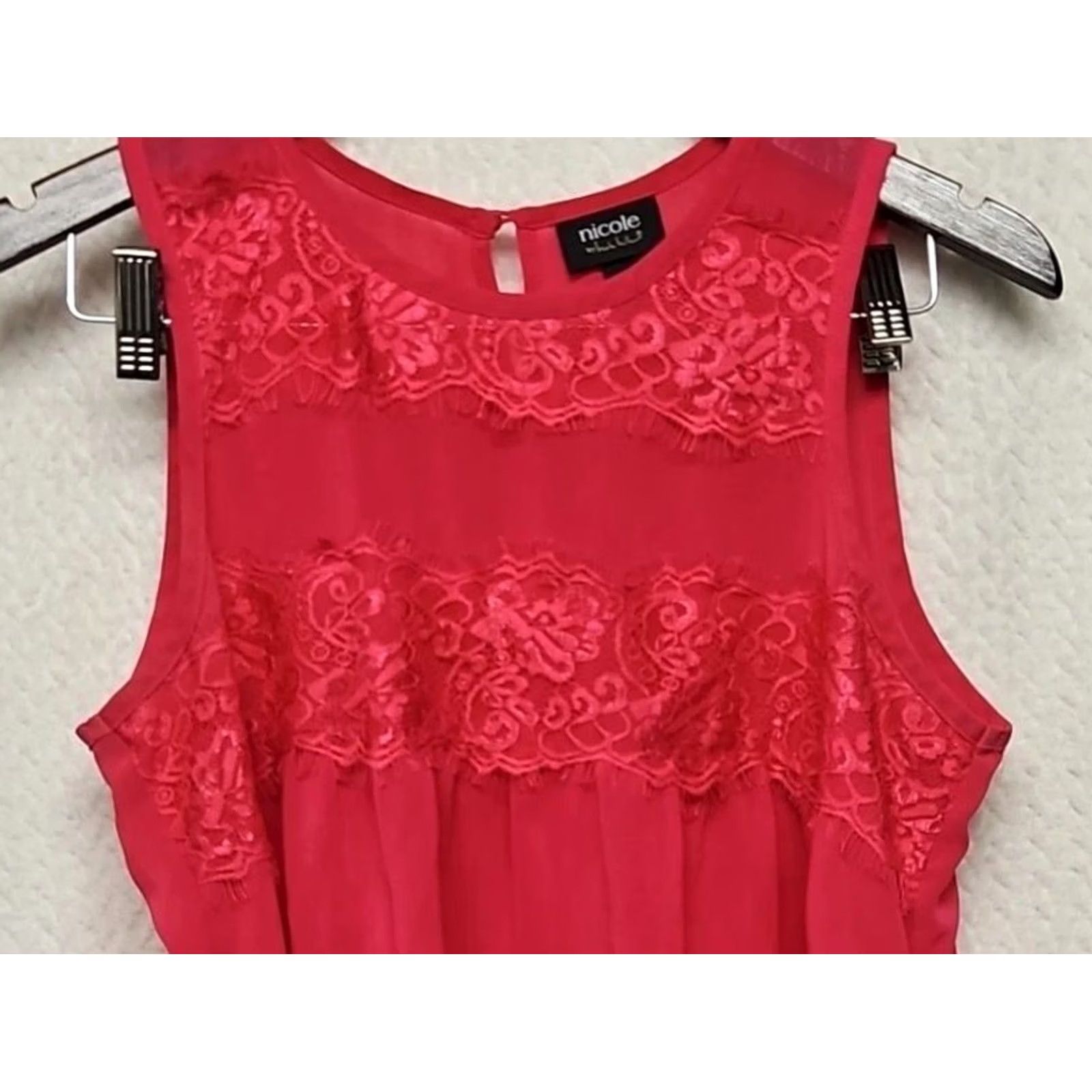 Nicole Miller Nicole Miller Blouse Shirt Women M Pink Lace Chiffon Sleeveless High Crew Camisole Feminine FlowY Body Size M / US 6-8 / IT 42-44 - 2 Thumbnail