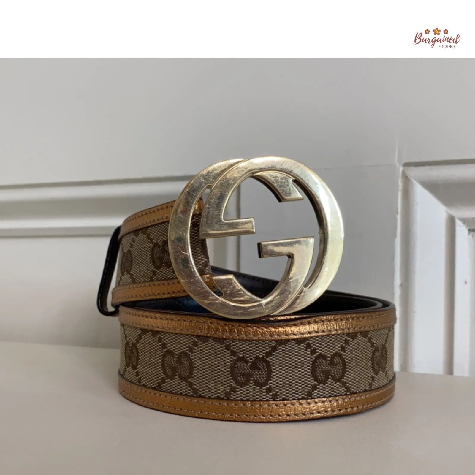Gucci Gucci Monogram Canvas Leather Interlocking G Buckle Belt Size 28 - 1 Thumbnail