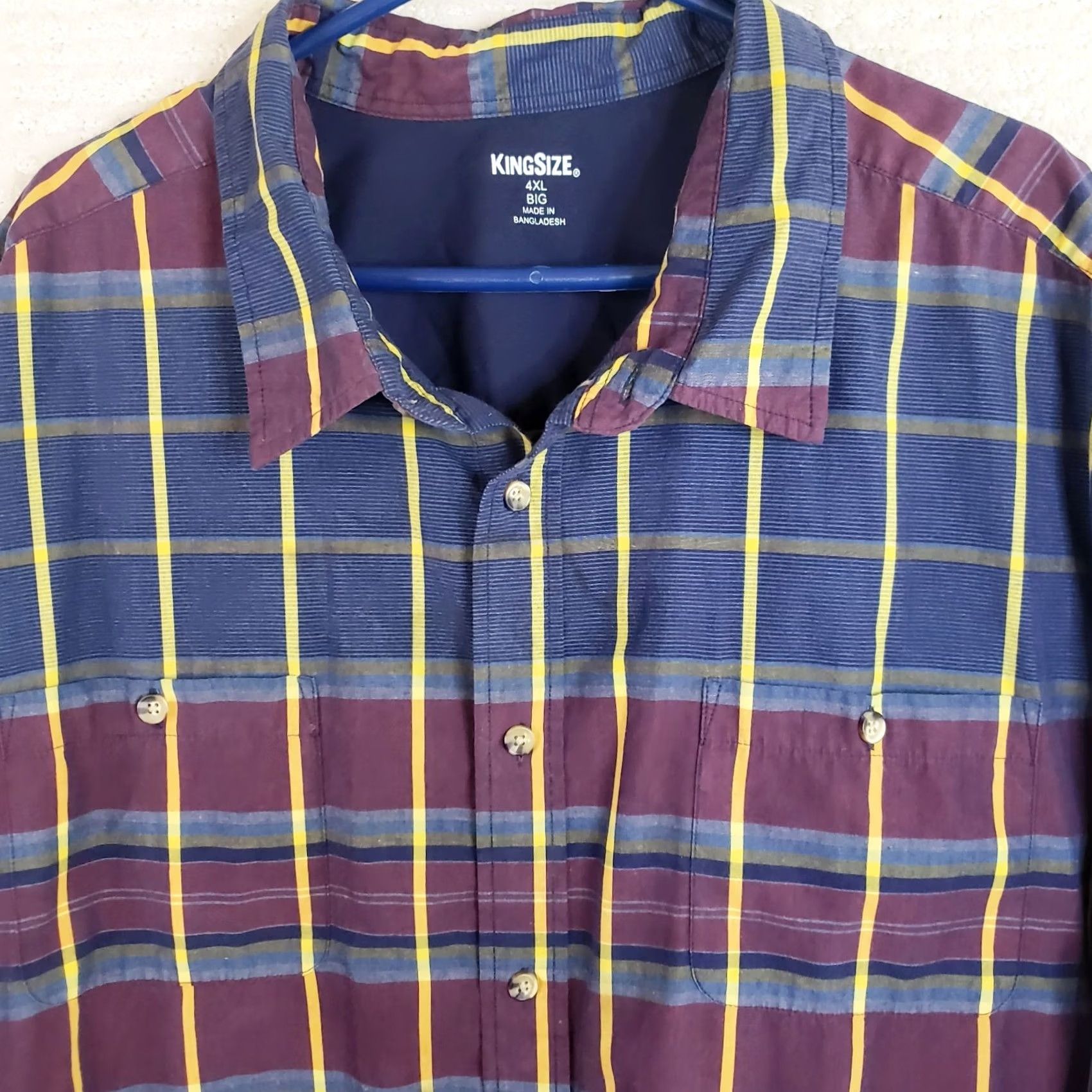 Vintage KINGSIZE Shirt Men Big 4XL Blue Plaid Short Sleeve Button Front Pockets Size US XXL / EU 58 / 5 - 3 Thumbnail