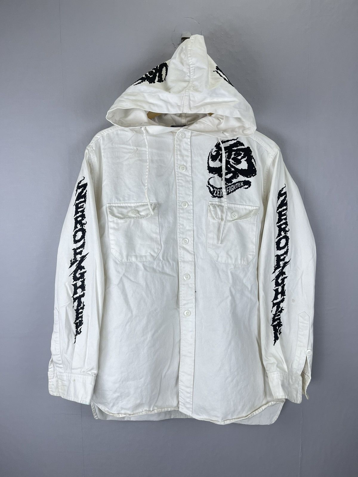 If Six Was Nine × Vintage VINTAGE ZERO FIGHTER Big Printed Army Skulls Button Hoodie Size US M / EU 48-50 / 2 - 2 Thumbnail