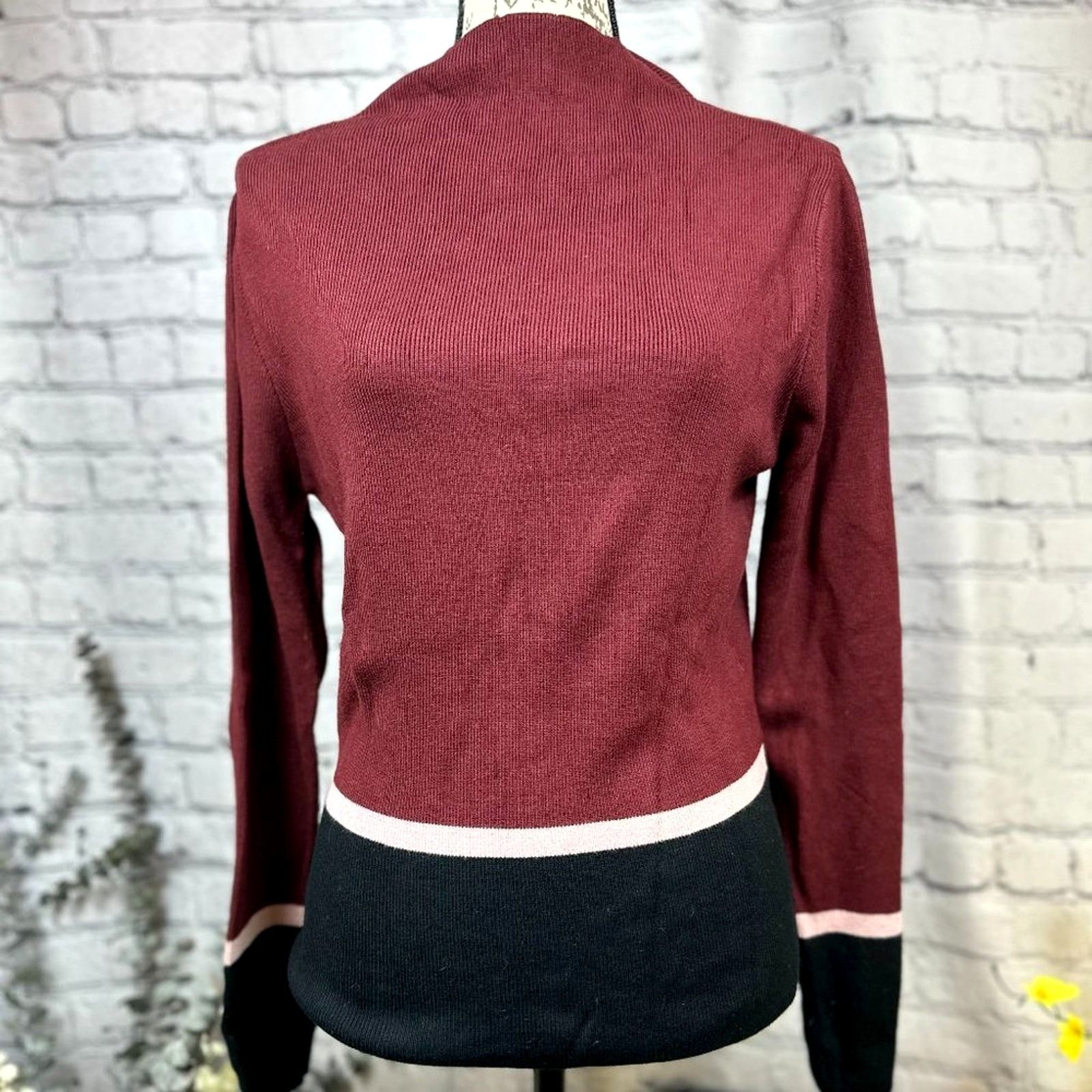 Other Cliche Burgundy Pink Black ColorBlock Striped Sweater Size L Size L / US 10 / IT 46 - 5 Thumbnail