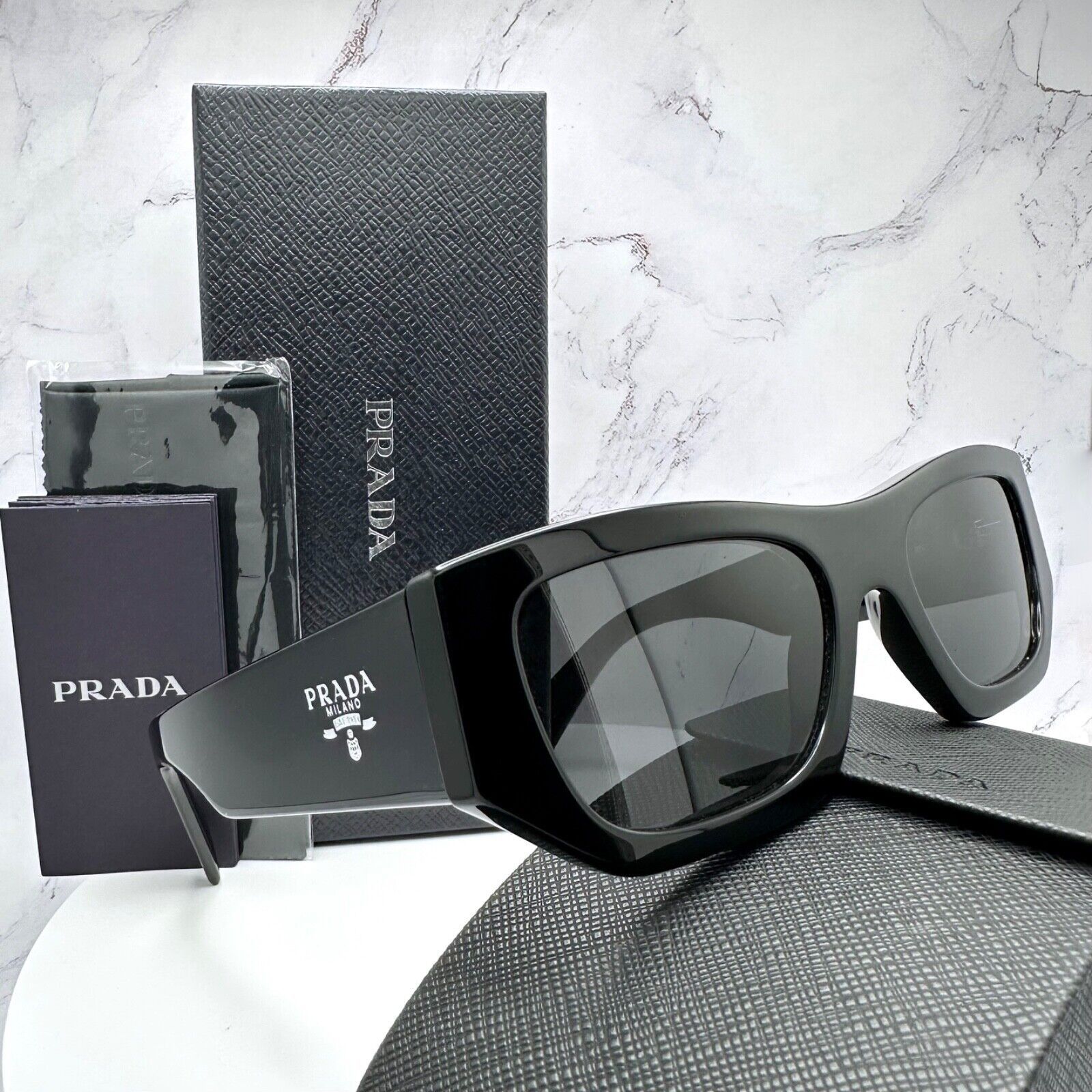 Prada PRADA Sunglasses Black Square PRADA MILANO Silver Logo Size ONE SIZE - 1 Thumbnail