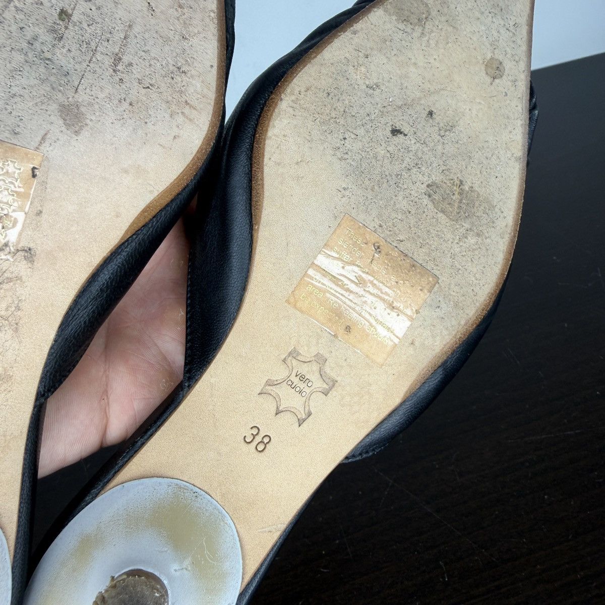 Vintage Ahler Black Leather Sandals Mules Y2K Avant Garde Shoes Size US 7 / IT 37 - 6 Thumbnail