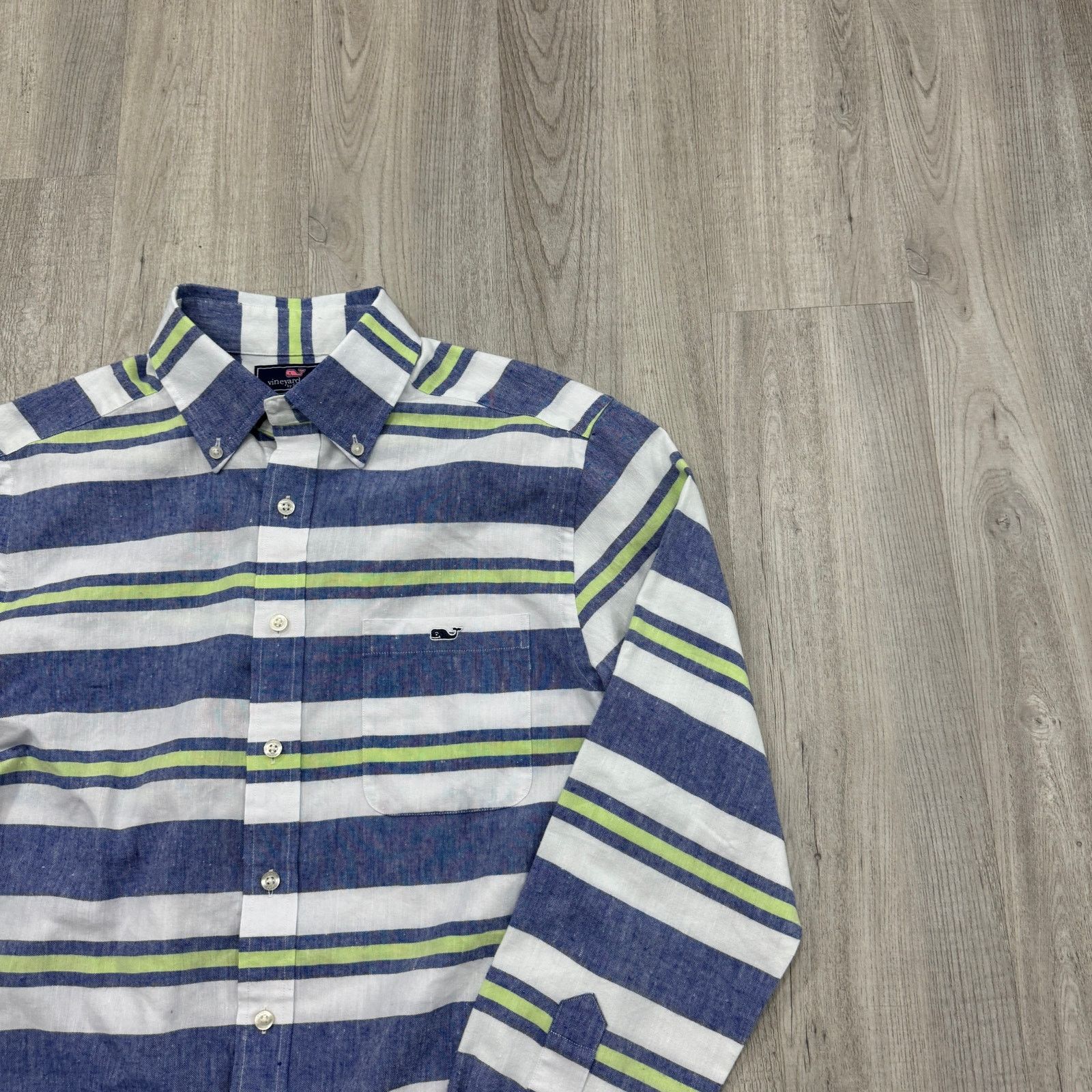 Vineyard Vines Vineyard Vines Shirt Men's Medium Blue White Green Striped Size US M / EU 48-50 / 2 - 2 Thumbnail