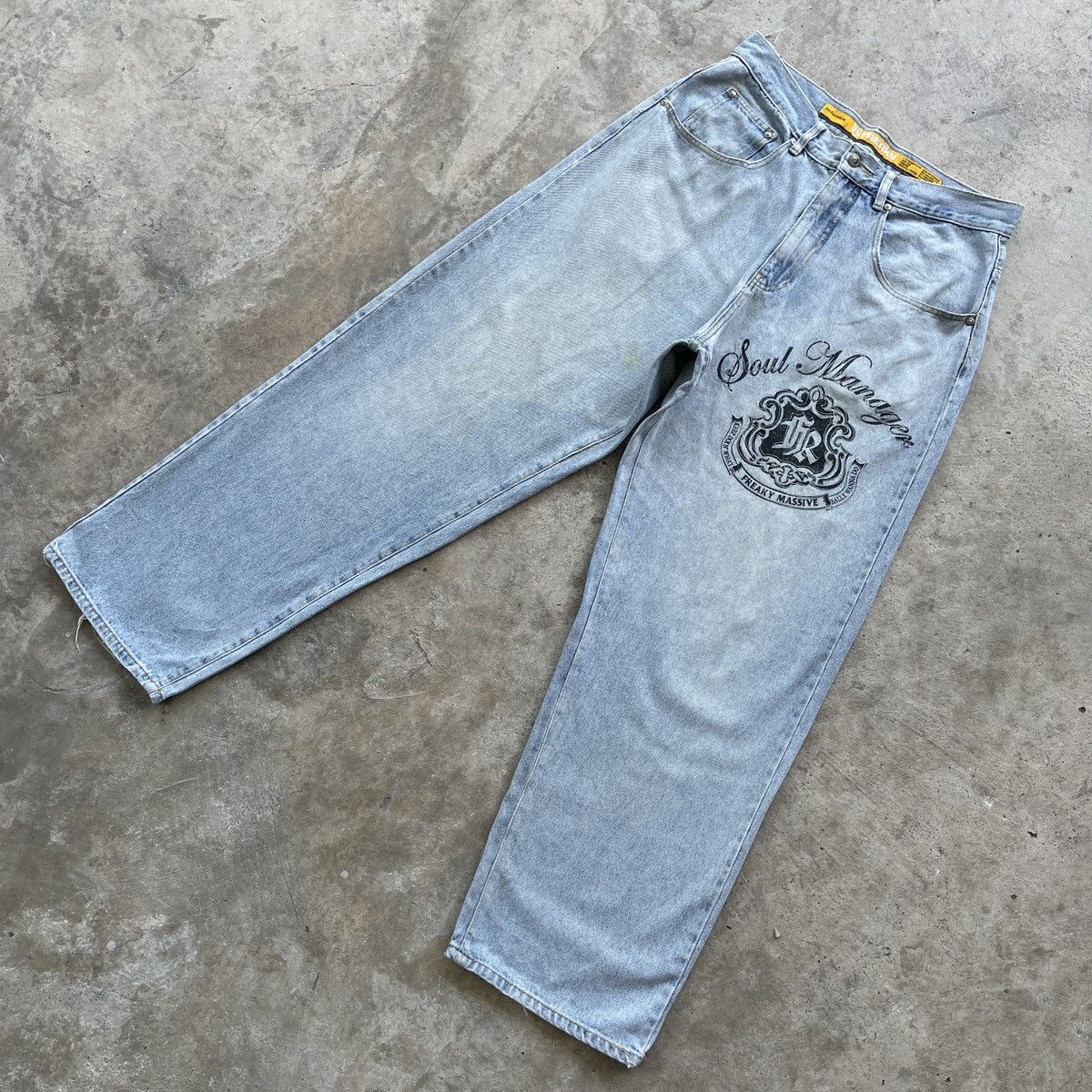 Japanese Brand RARE🔥 Vintage Freaky Soul Baggy Faded Denim Jeans Pants W33 Size US 33 - 3 Thumbnail